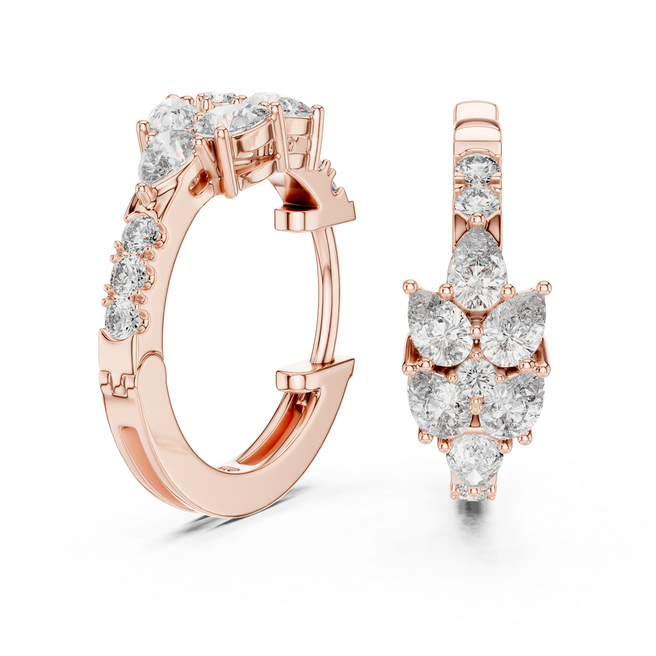 Pear & Round Cluster Huggie Hoop Earrings