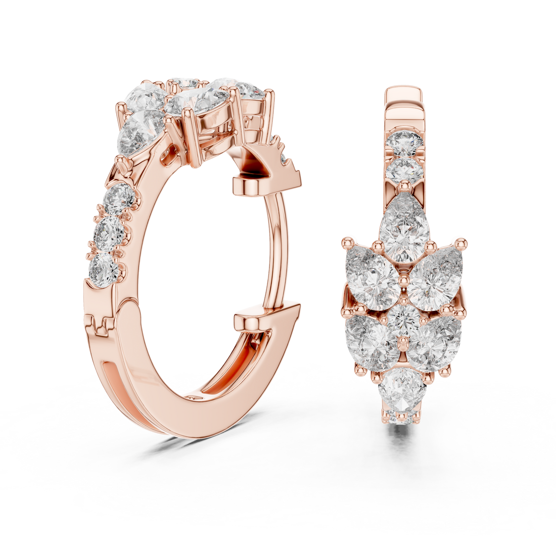 Pear & Round Cluster Huggie Hoop Earrings