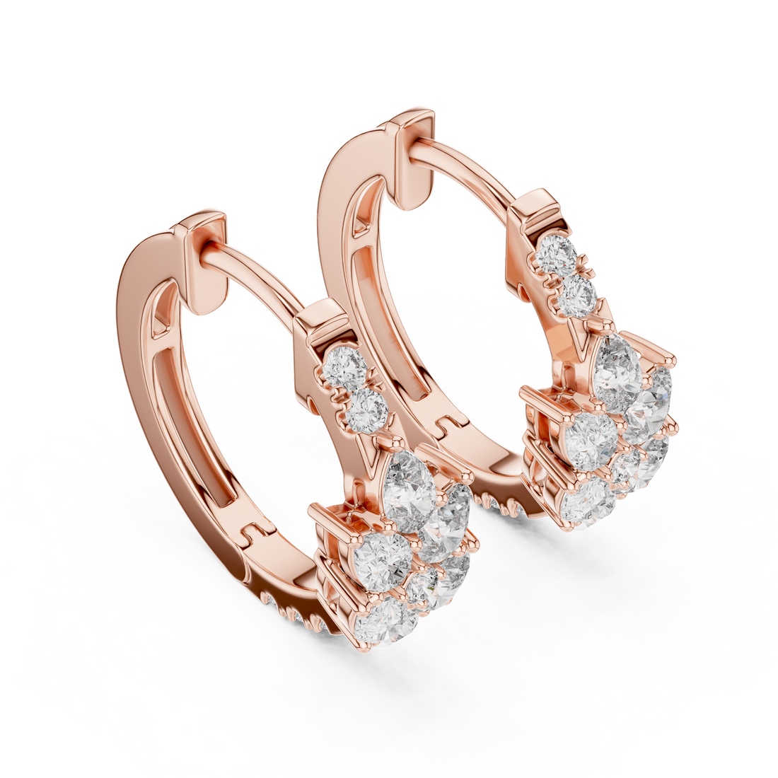 Pear & Round Cluster Huggie Hoop Earrings