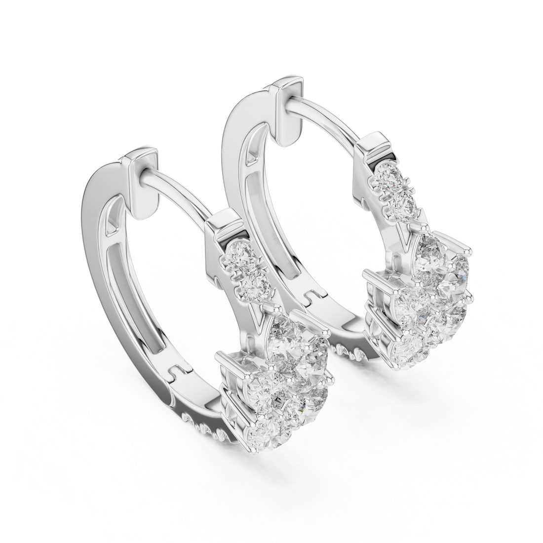 Pear & Round Cluster Huggie Hoop Earrings