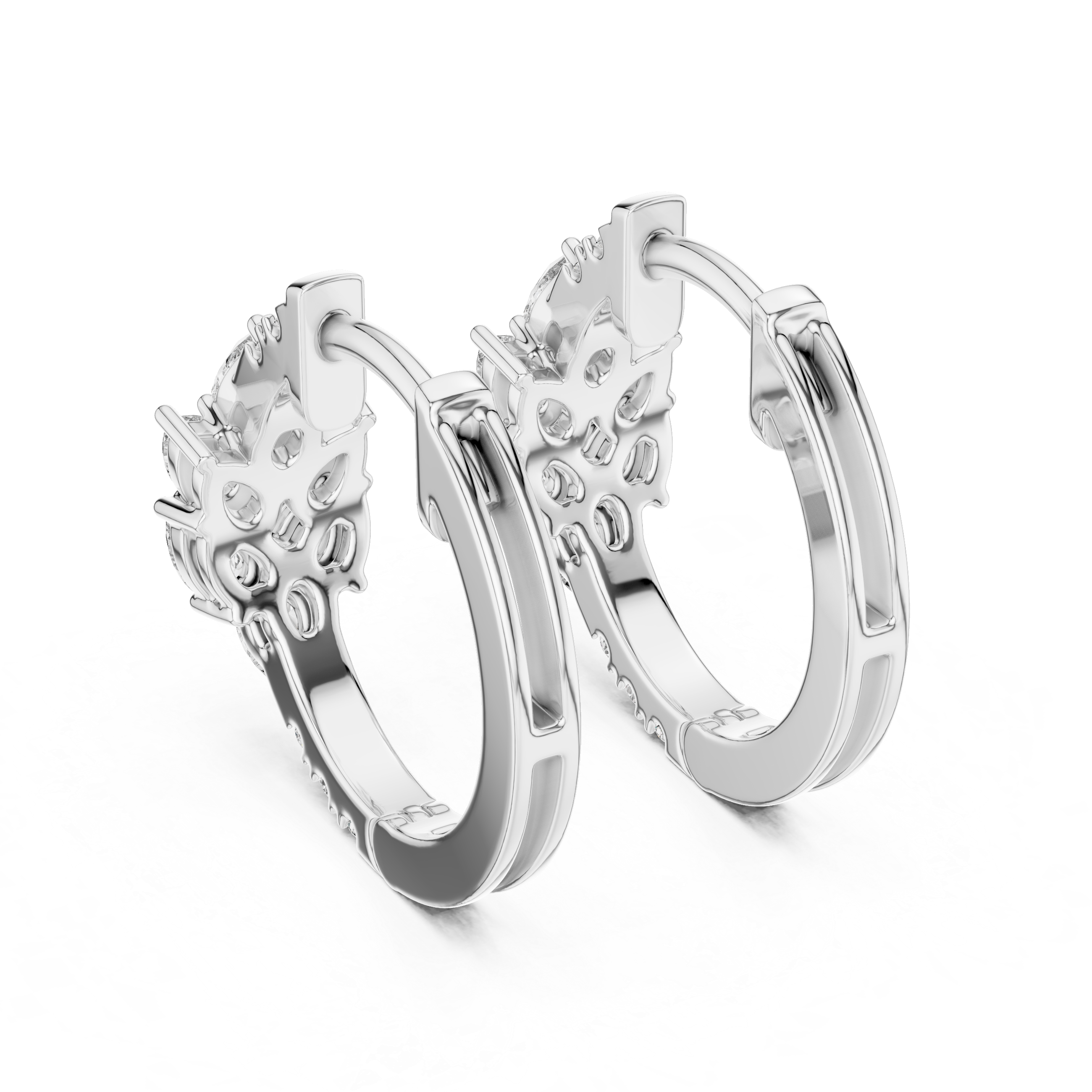 Pear & Round Cluster Huggie Hoop Earrings