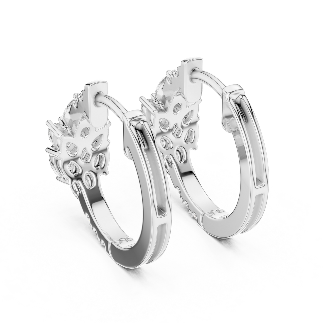 Pear & Round Cluster Huggie Hoop Earrings