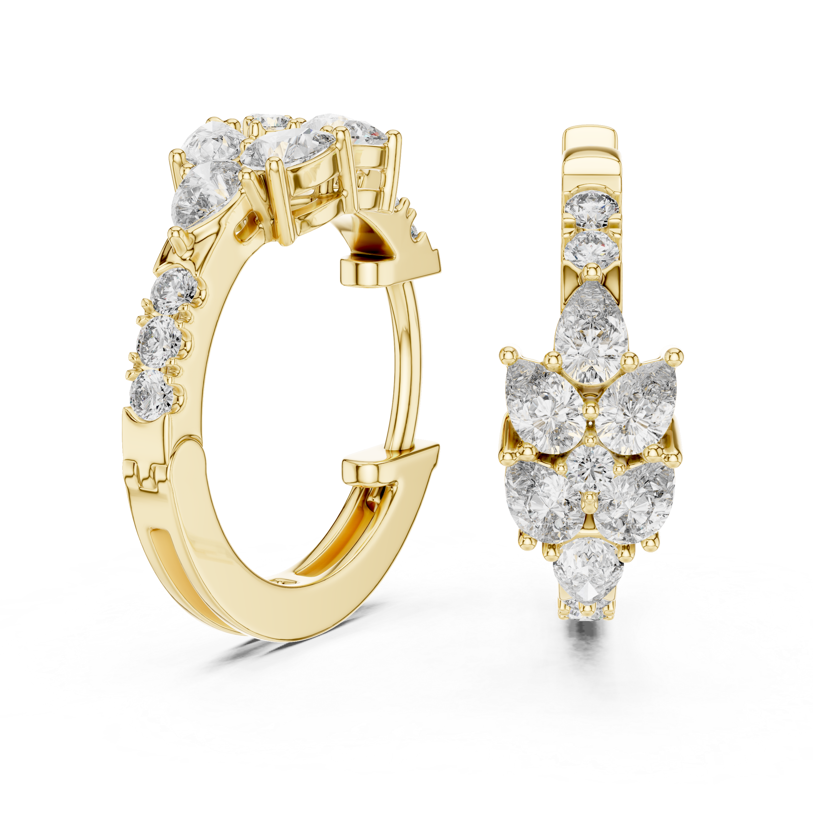 Pear & Round Cluster Huggie Hoop Earrings