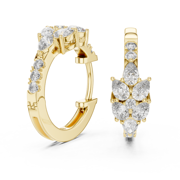 Pear & Round Cluster Huggie Hoop Earrings