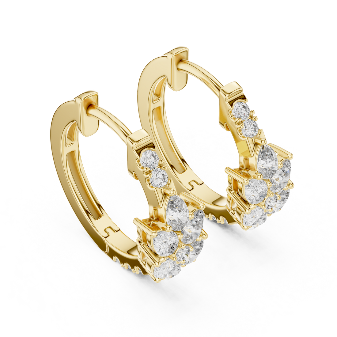 Pear & Round Cluster Huggie Hoop Earrings