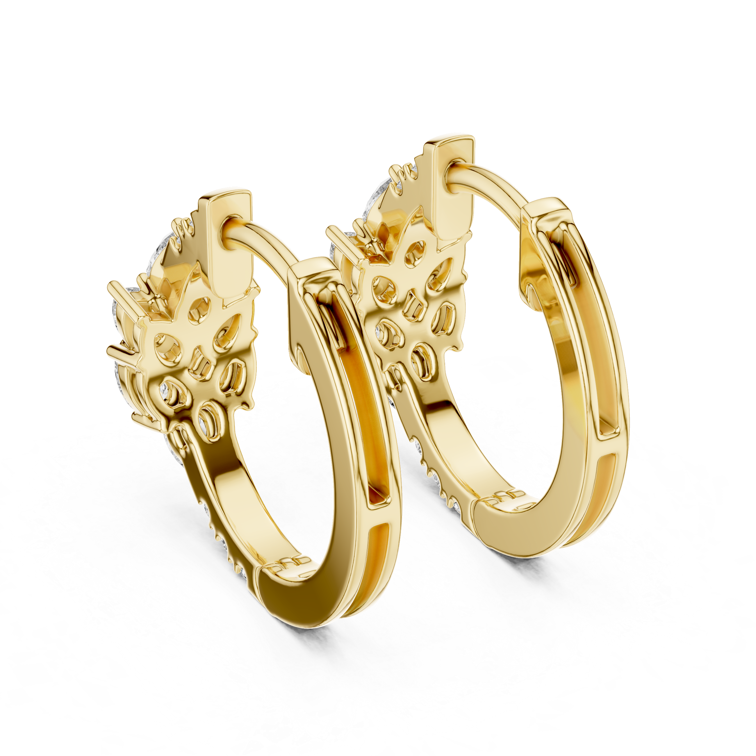 Pear & Round Cluster Huggie Hoop Earrings