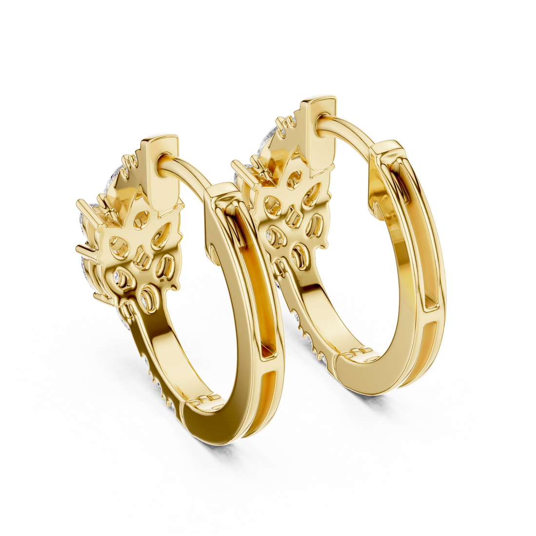 Pear & Round Cluster Huggie Hoop Earrings