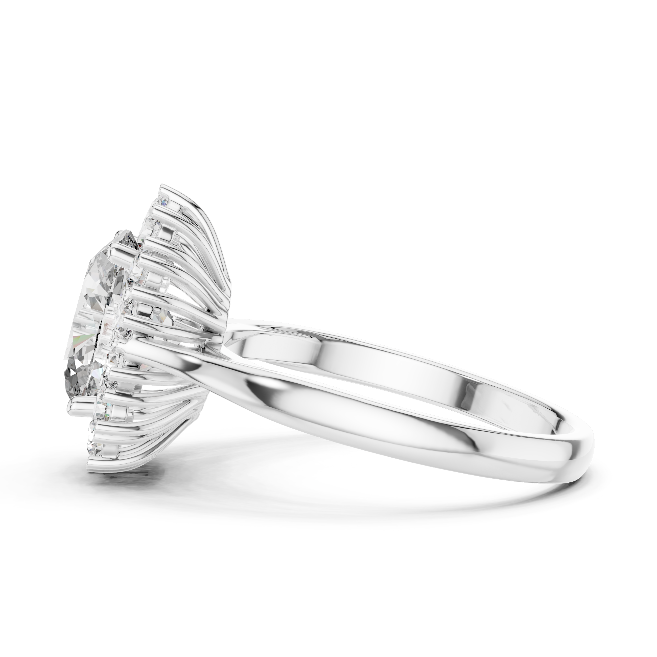 Oval Diamond Halo Engagement Ring with Crown Settings