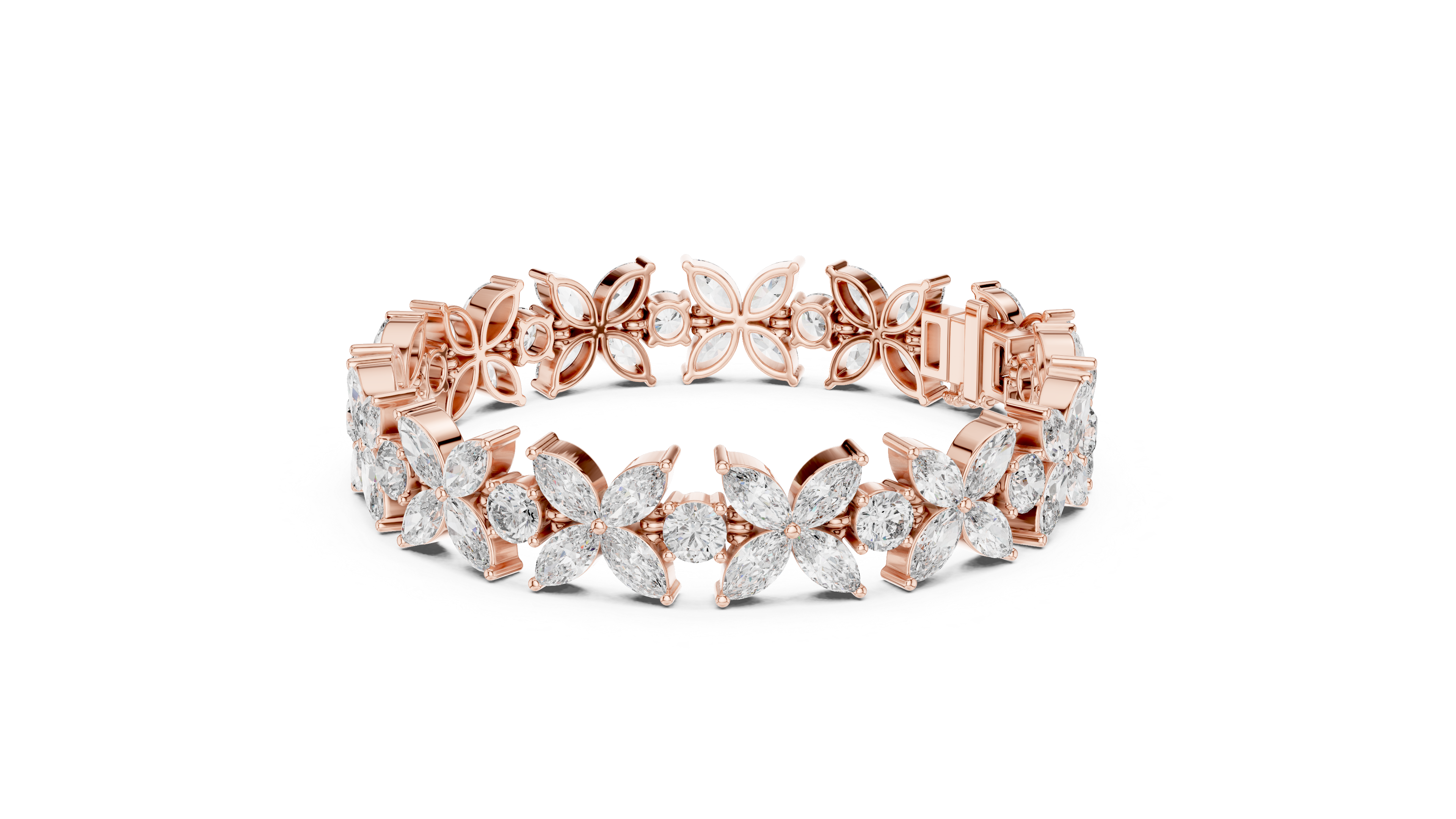 17.5 Pointer Marquise Floral & Round Diamond Tennis Bracelet