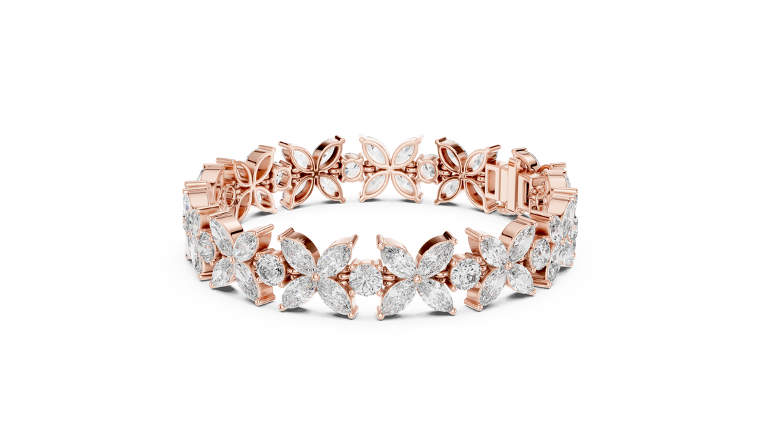 17.5 Pointer Marquise Floral & Round Diamond Tennis Bracelet