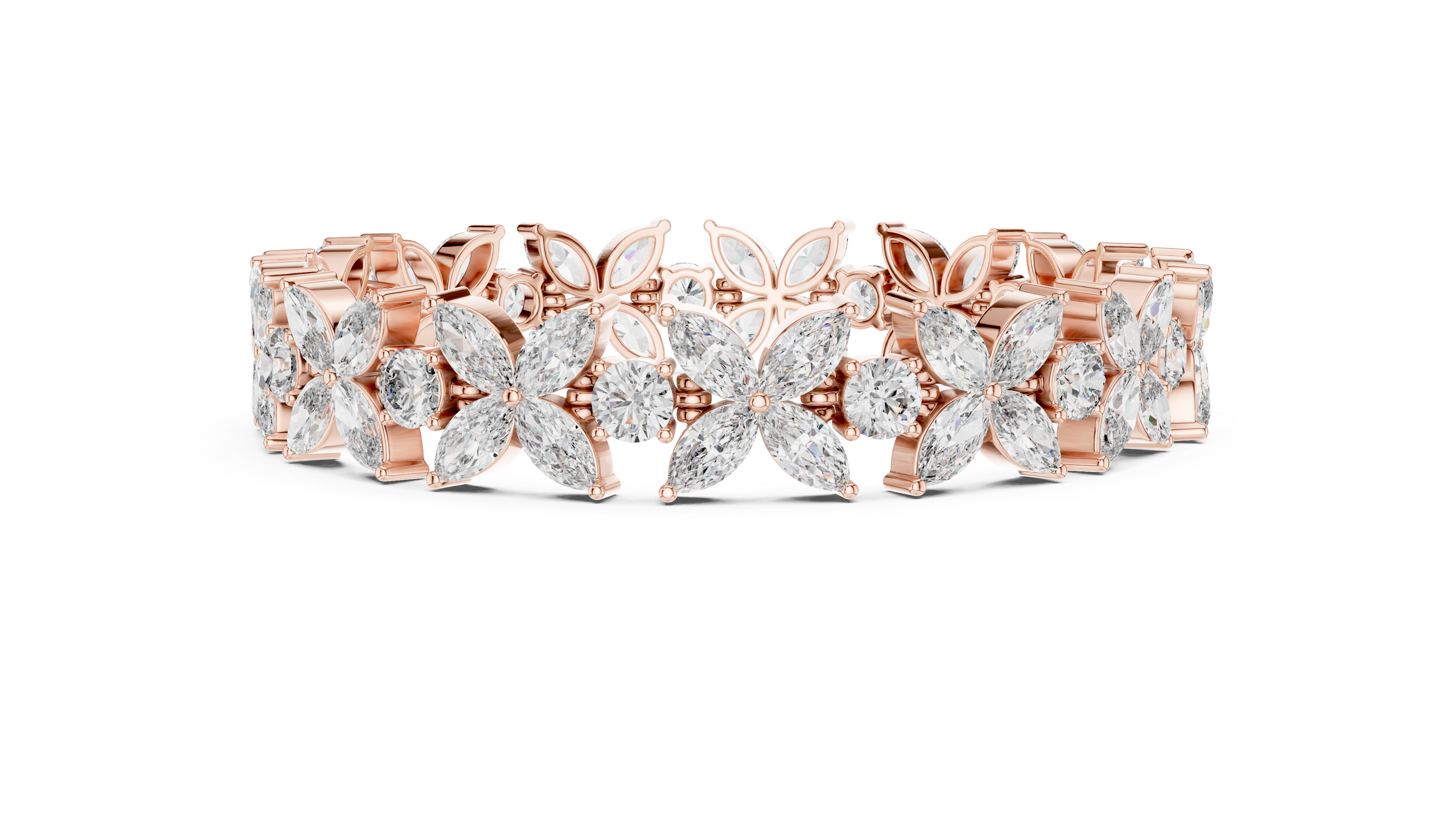 17.5 Pointer Marquise Floral & Round Diamond Tennis Bracelet