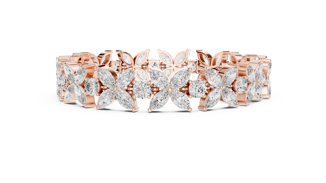17.5 Pointer Marquise Floral & Round Diamond Tennis Bracelet