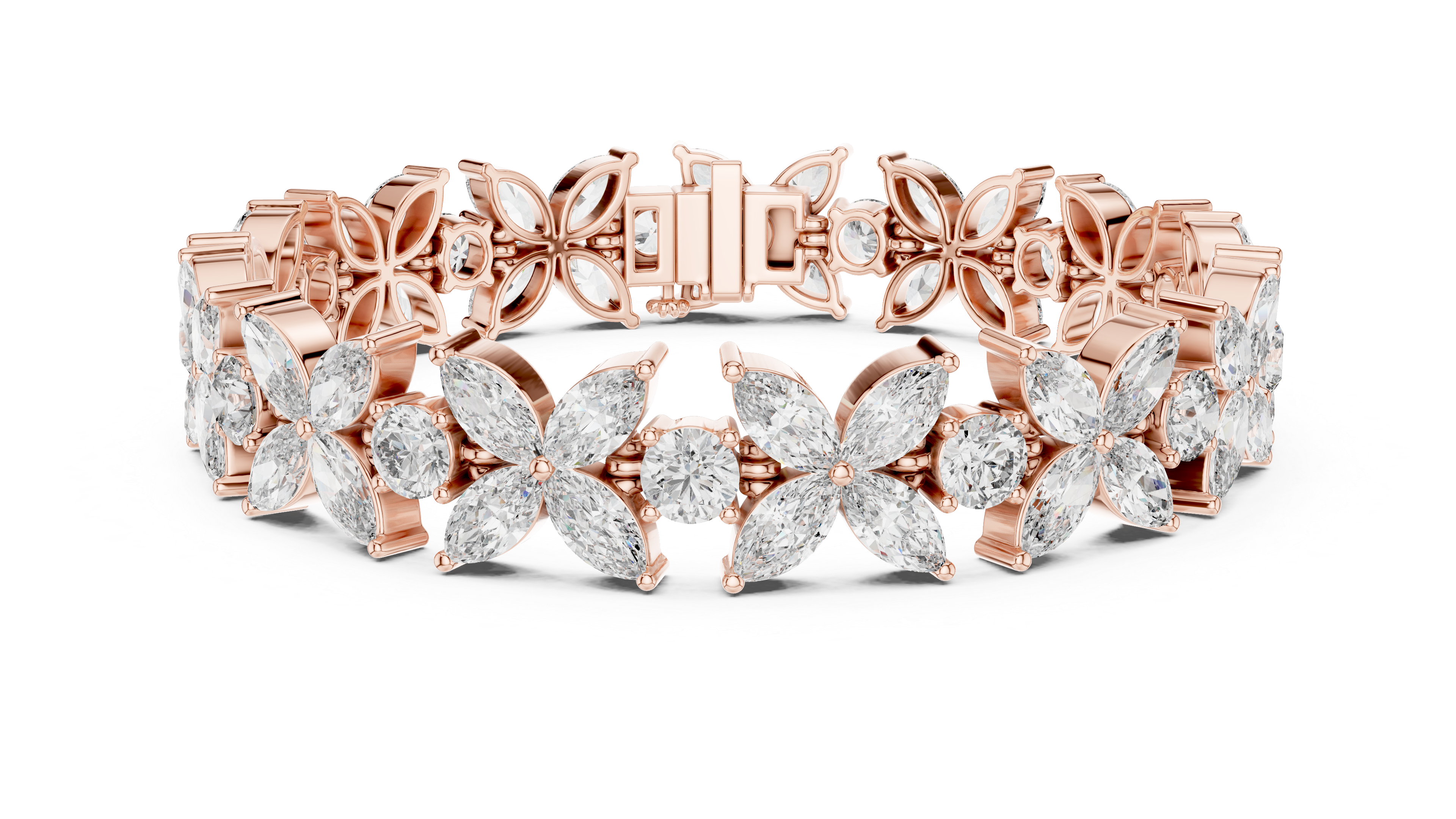 17.5 Pointer Marquise Floral & Round Diamond Tennis Bracelet