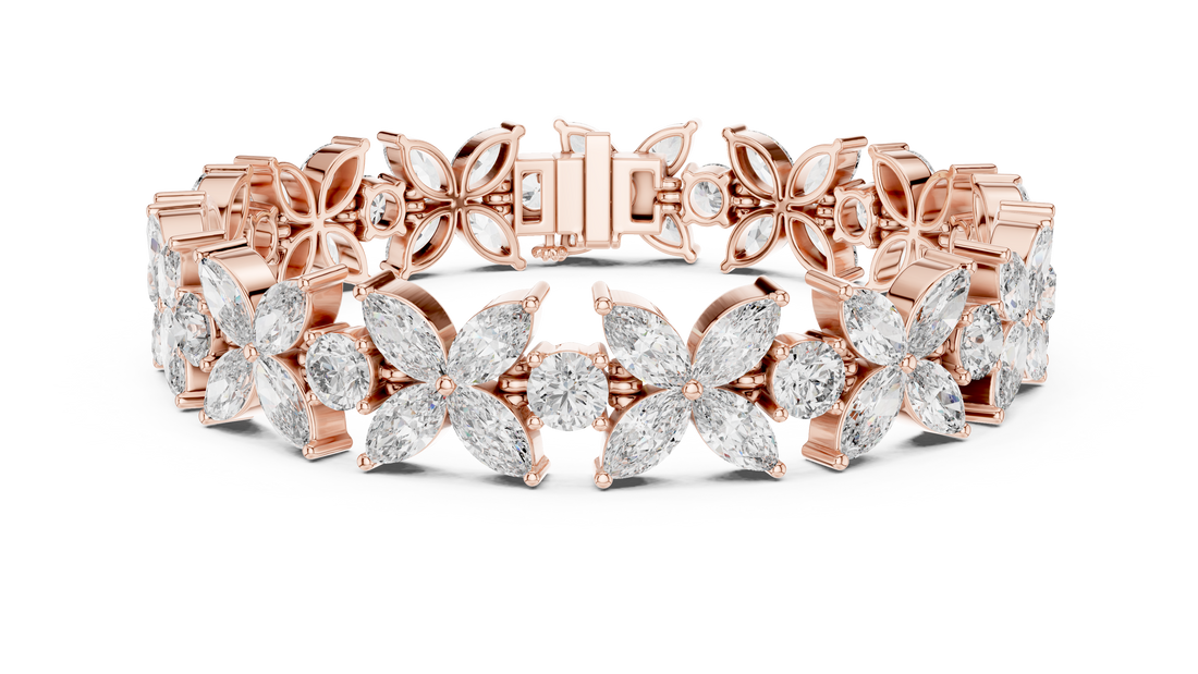 17.5 Pointer Marquise Floral & Round Diamond Tennis Bracelet