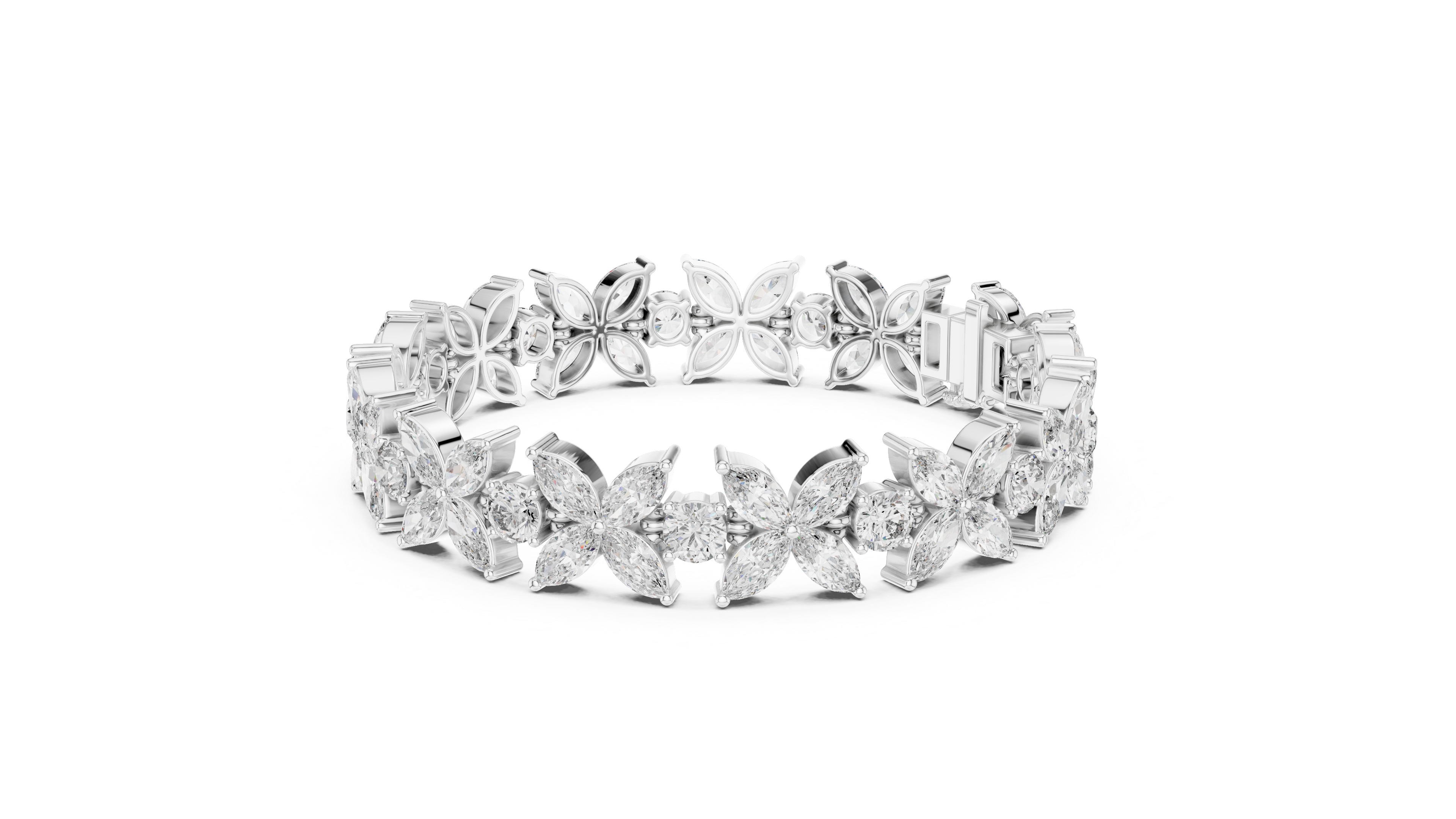 17.5 Pointer Marquise Floral & Round Diamond Tennis Bracelet