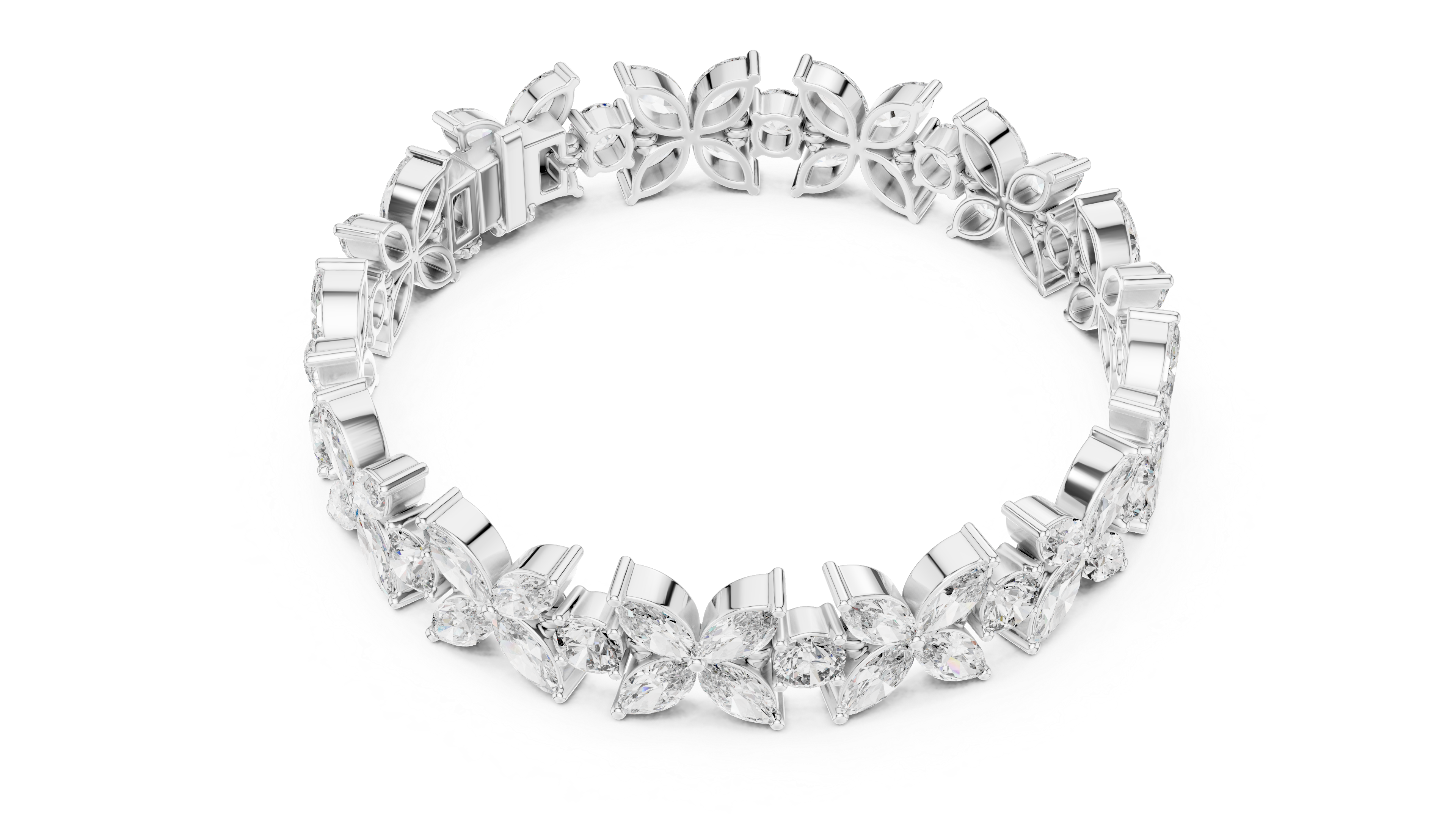17.5 Pointer Marquise Floral & Round Diamond Tennis Bracelet