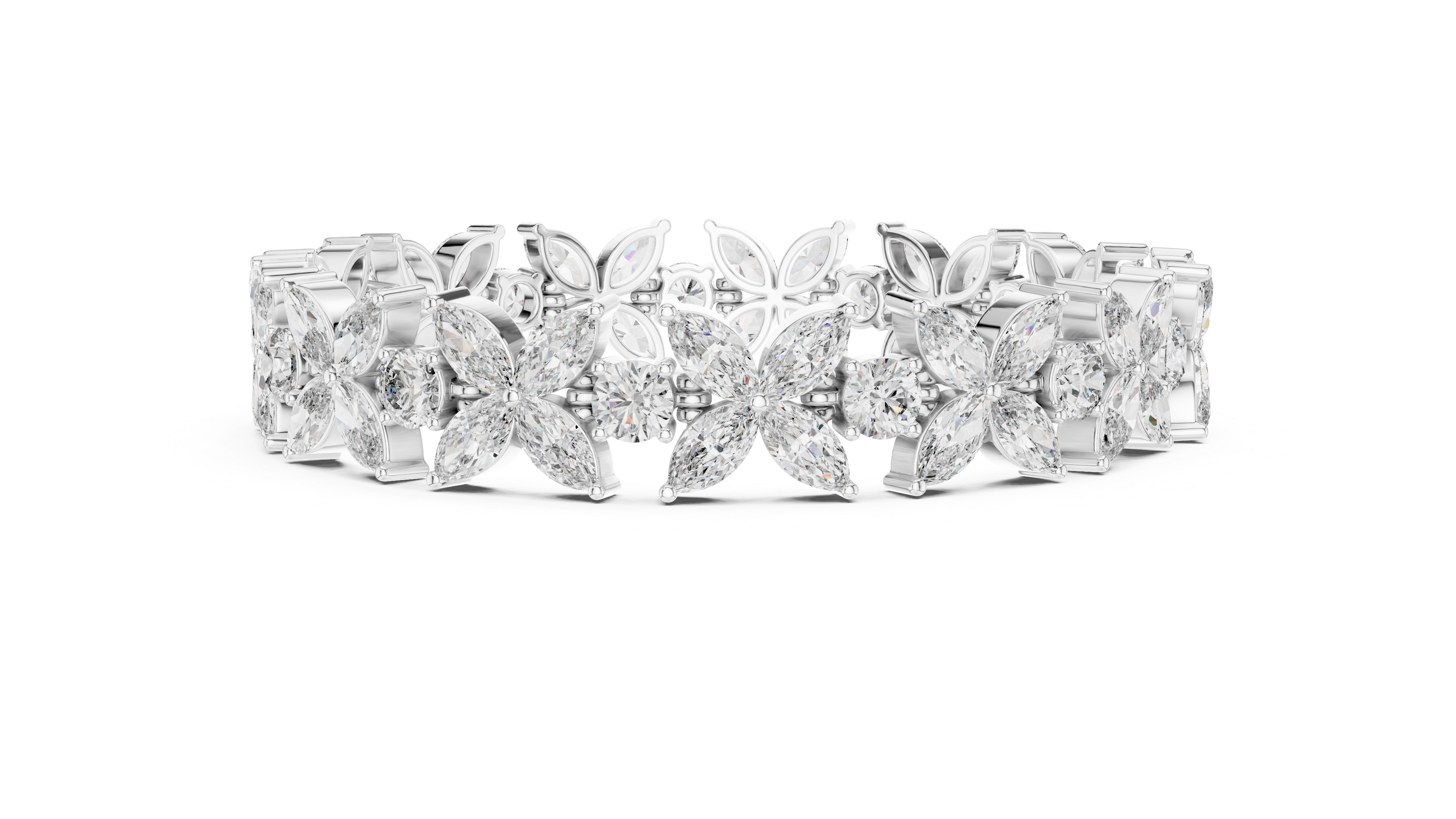17.5 Pointer Marquise Floral & Round Diamond Tennis Bracelet