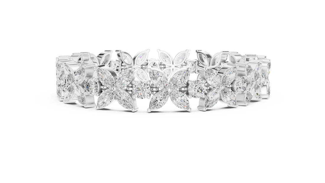 17.5 Pointer Marquise Floral & Round Diamond Tennis Bracelet