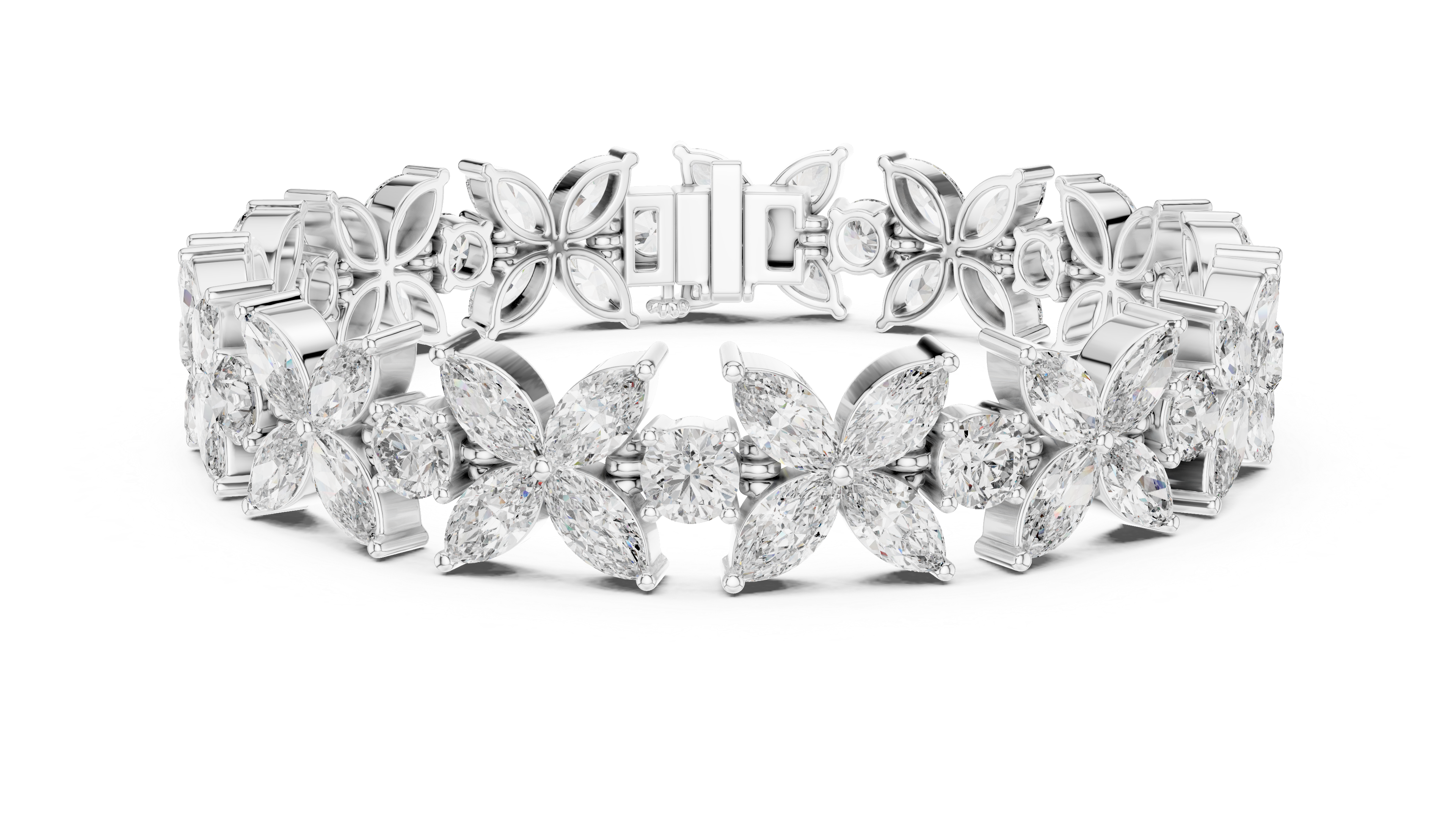 17.5 Pointer Marquise Floral & Round Diamond Tennis Bracelet