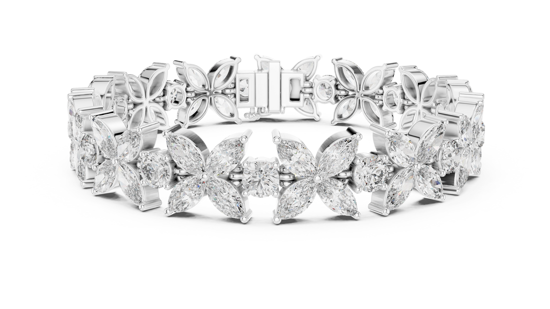 17.5 Pointer Marquise Floral & Round Diamond Tennis Bracelet