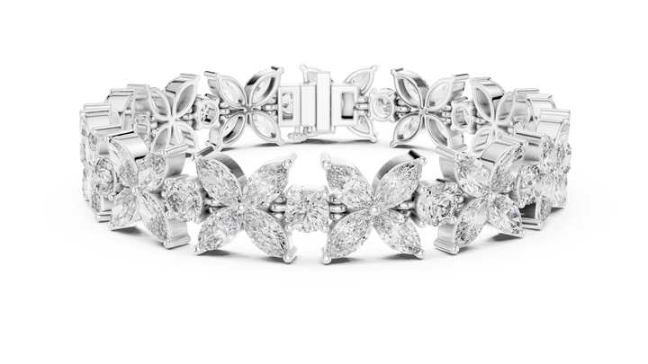 17.5 Pointer Marquise Floral & Round Diamond Tennis Bracelet