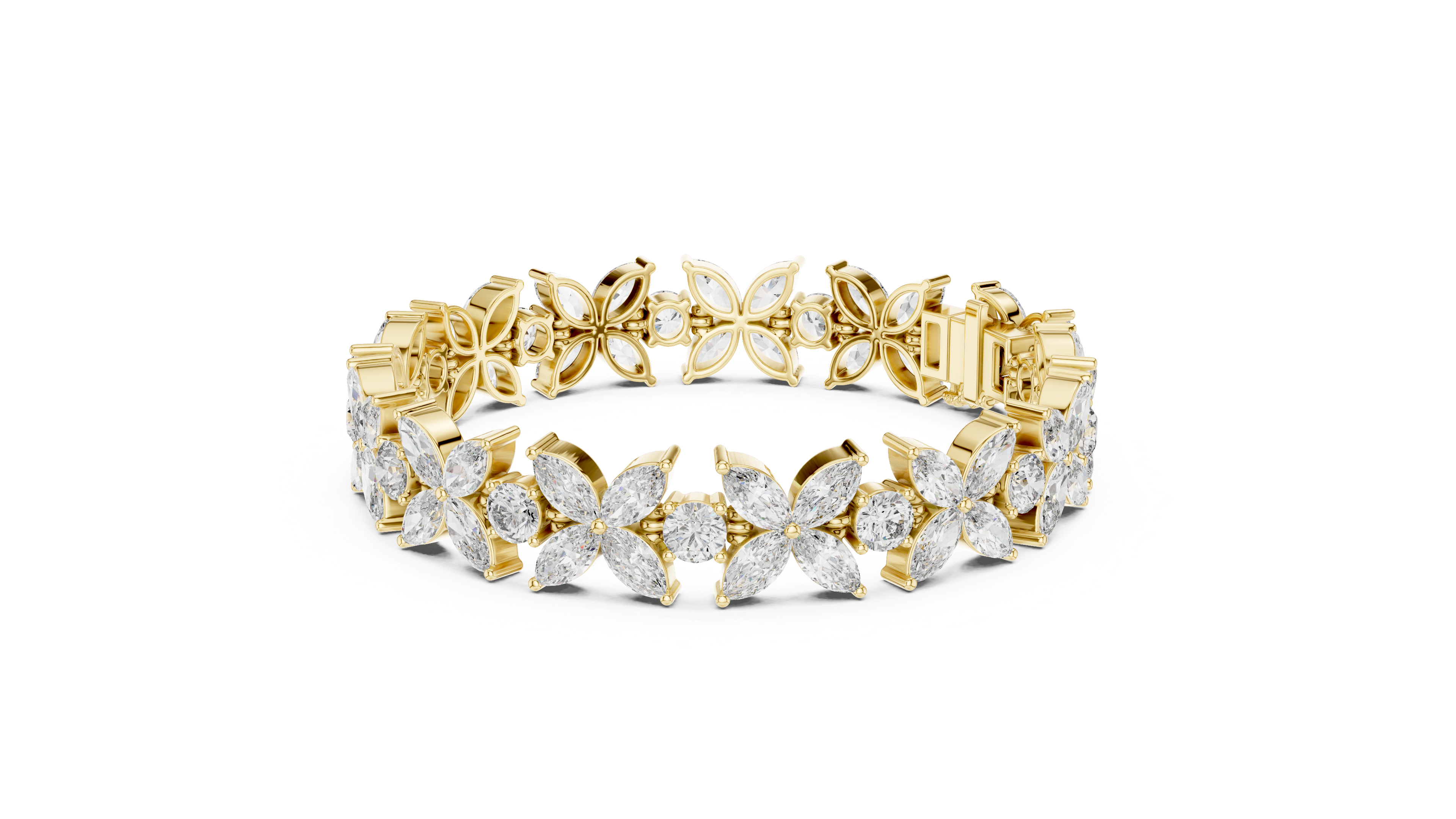 17.5 Pointer Marquise Floral & Round Diamond Tennis Bracelet