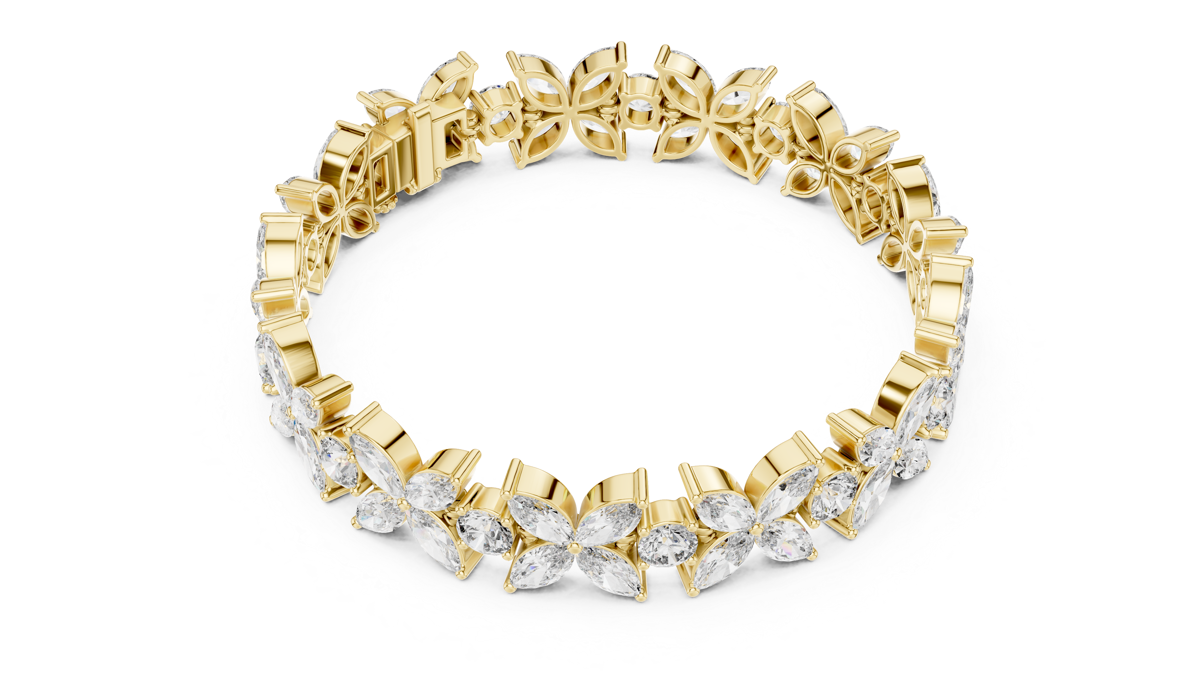 17.5 Pointer Marquise Floral & Round Diamond Tennis Bracelet