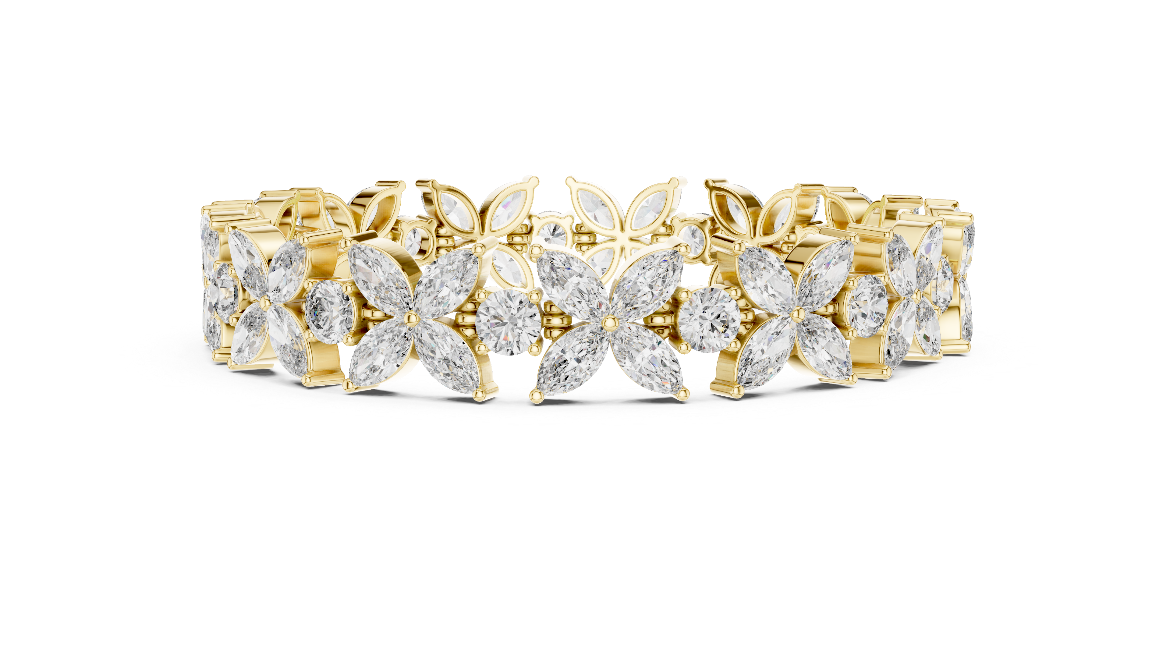 17.5 Pointer Marquise Floral & Round Diamond Tennis Bracelet