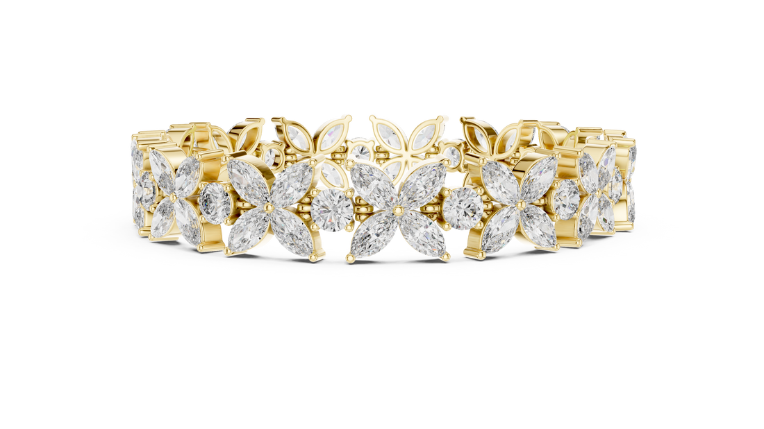 17.5 Pointer Marquise Floral & Round Diamond Tennis Bracelet
