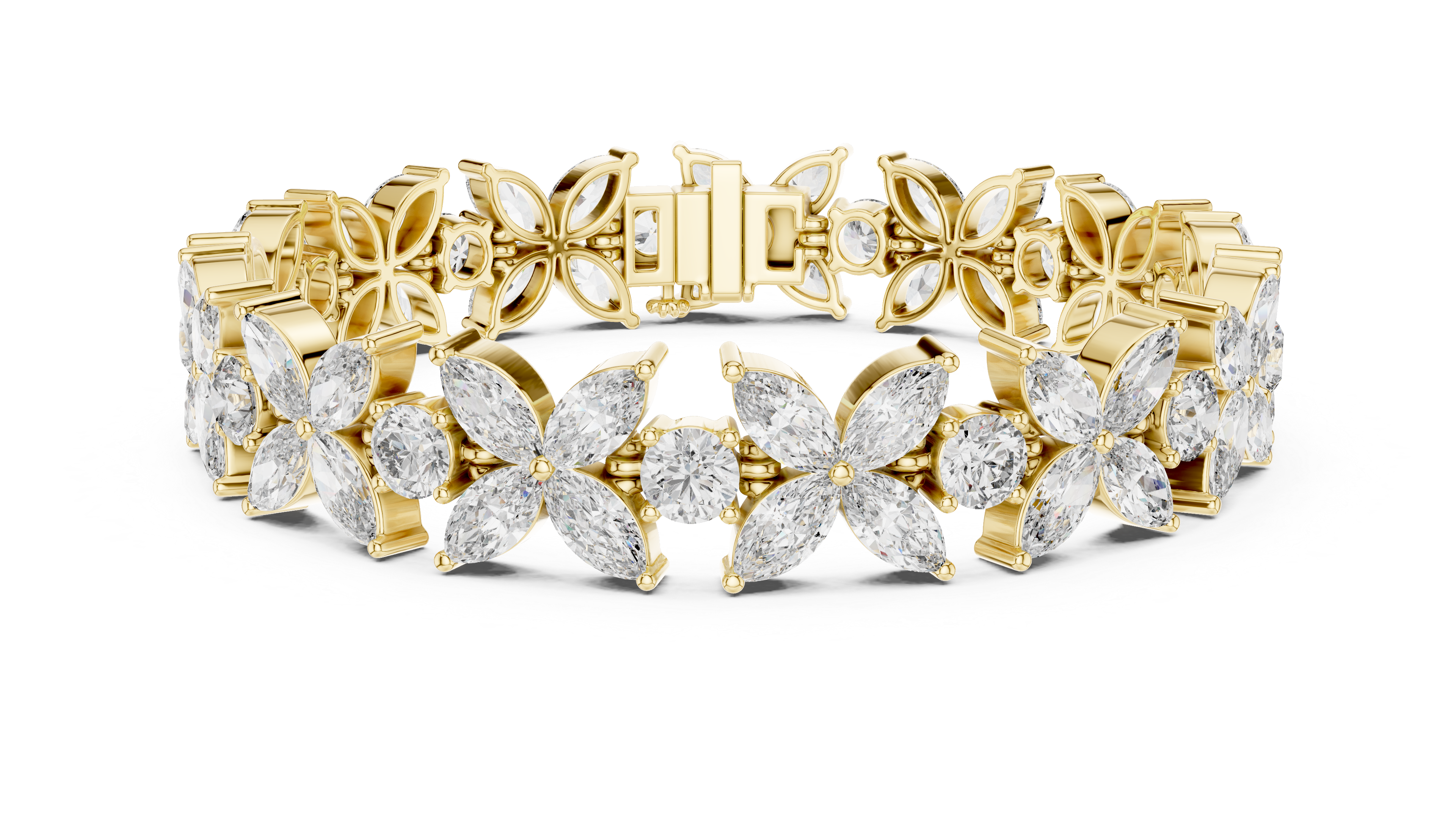 17.5 Pointer Marquise Floral & Round Diamond Tennis Bracelet