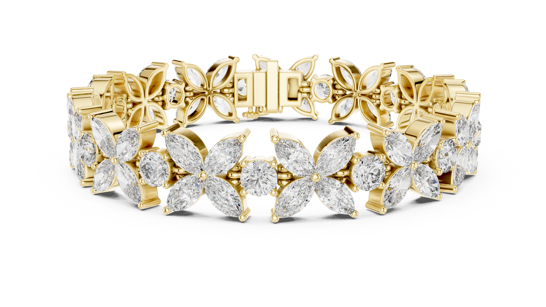 17.5 Pointer Marquise Floral & Round Diamond Tennis Bracelet