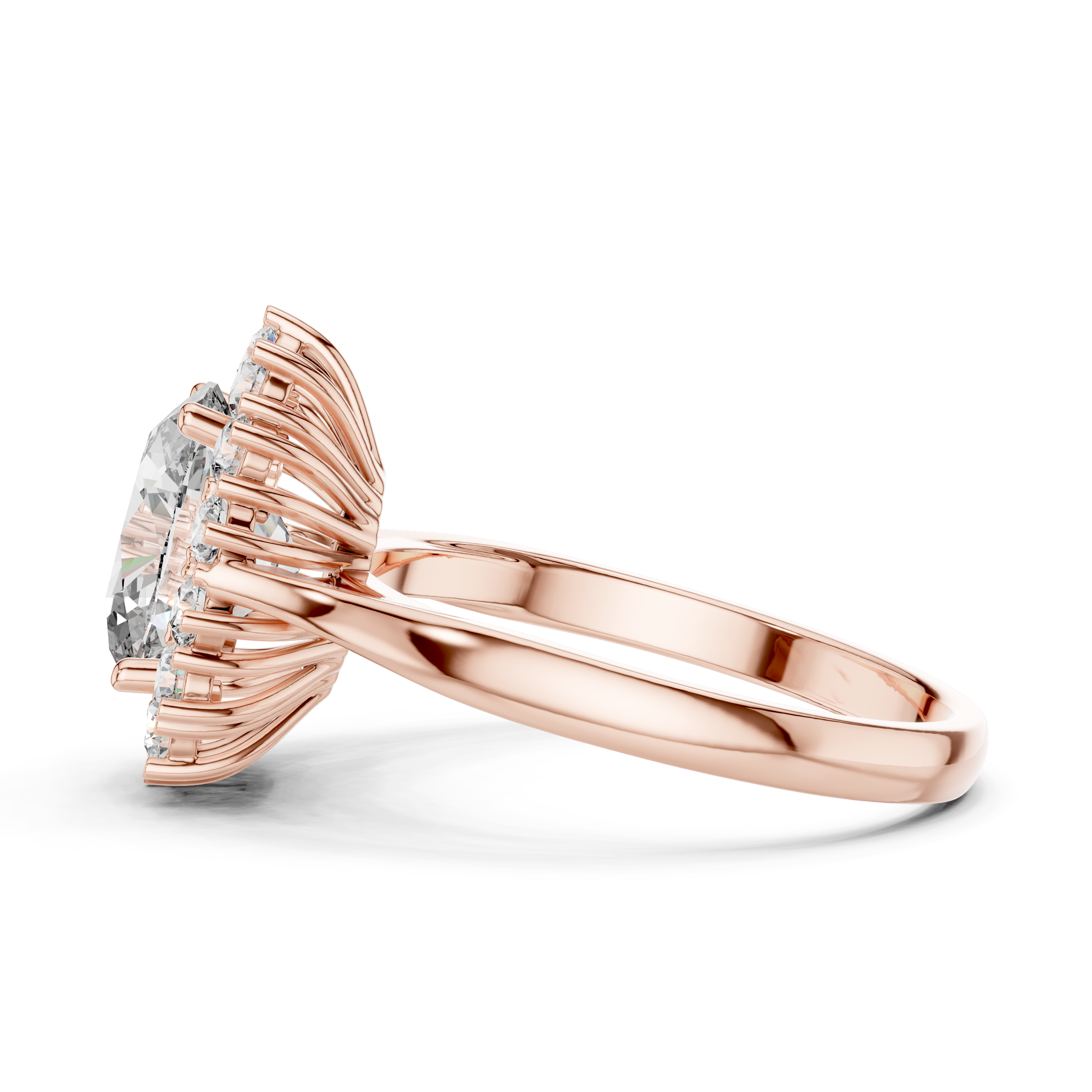 Oval Diamond Halo Engagement Ring with Crown Settings