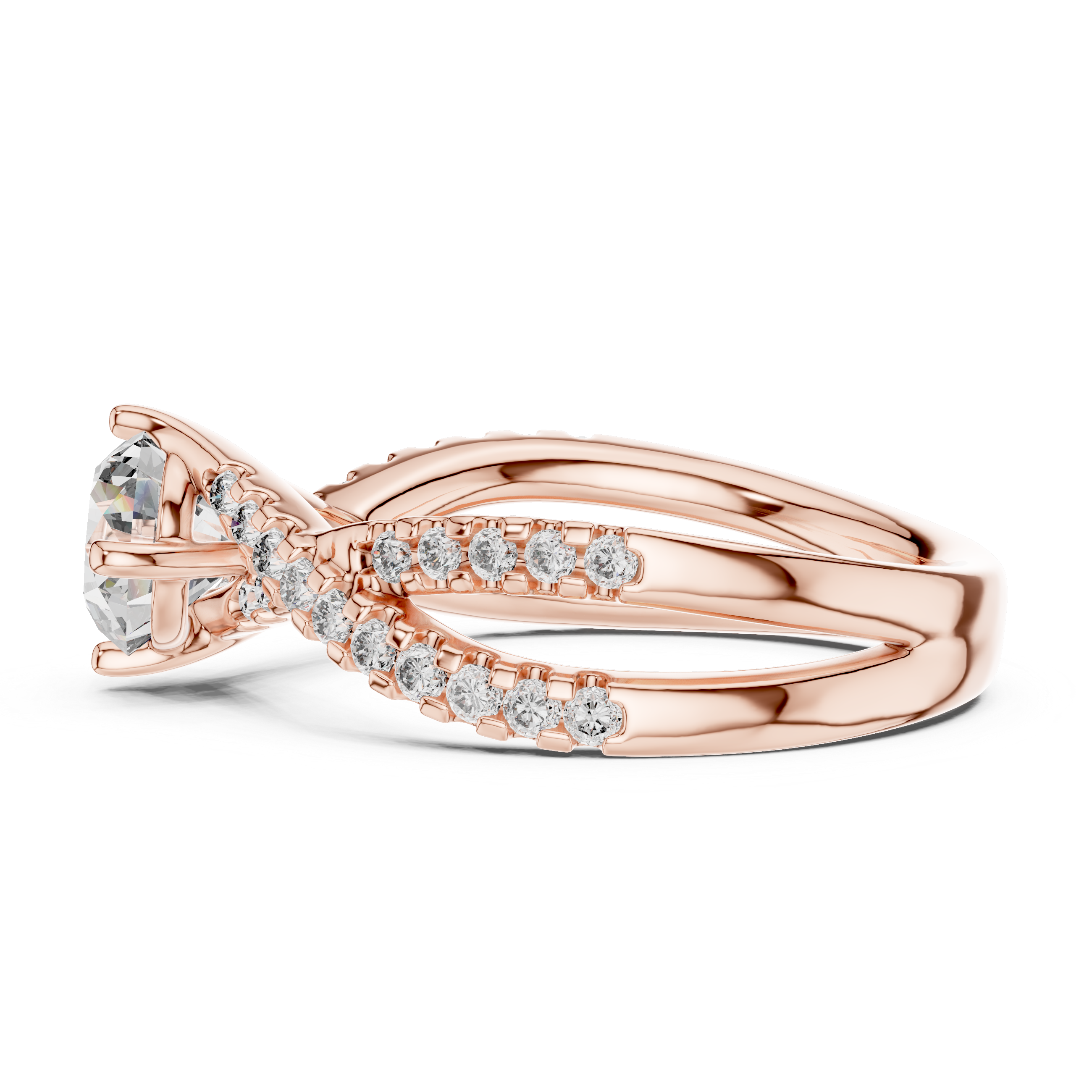 Round Solitaire Engagement Ring with Criss-Cross Pave Shank