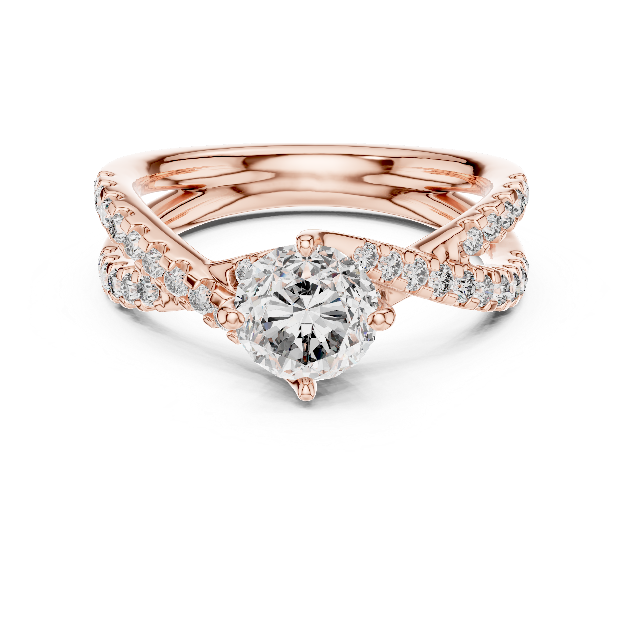 Round Solitaire Engagement Ring with Criss-Cross Pave Shank