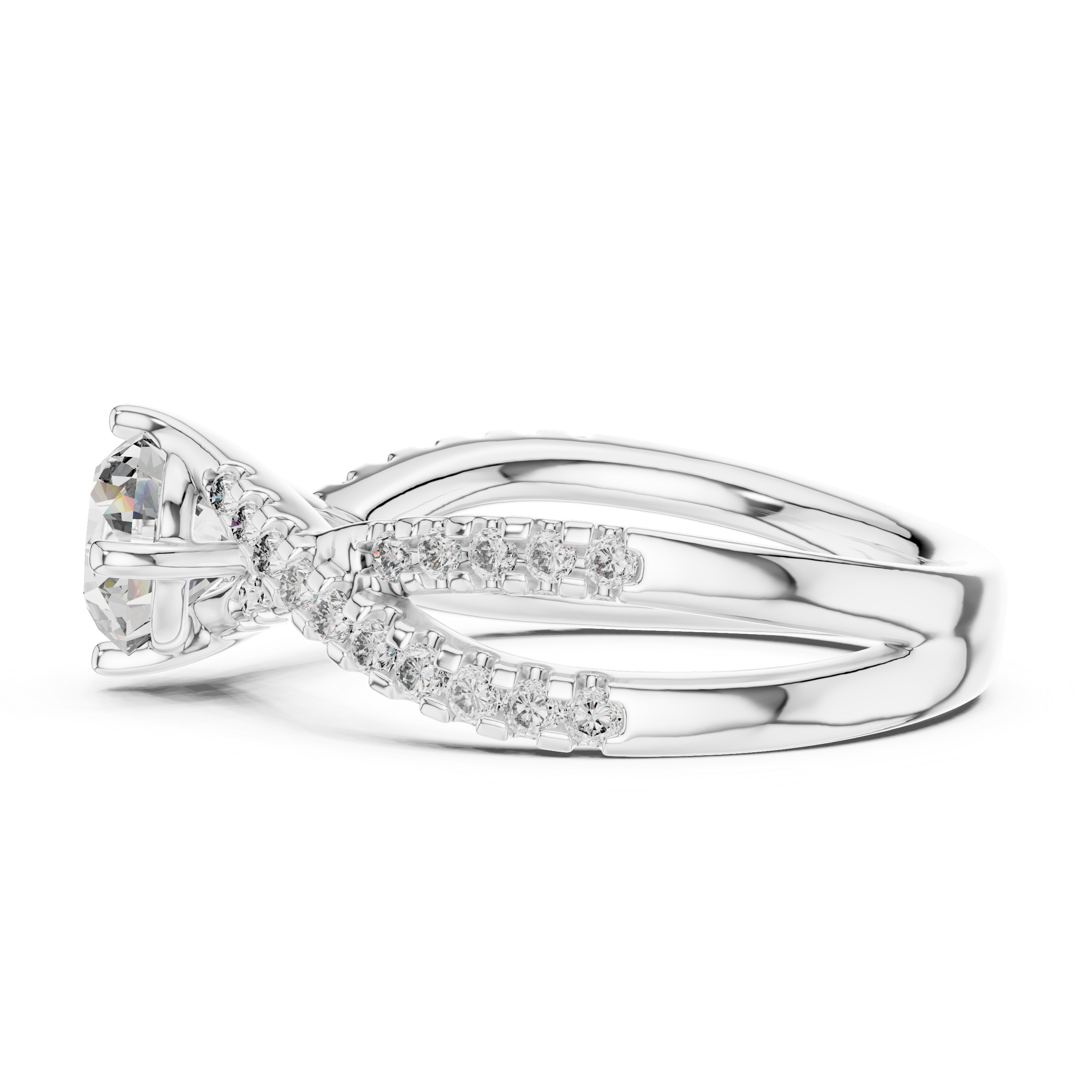 Round Solitaire Engagement Ring with Criss-Cross Pave Shank