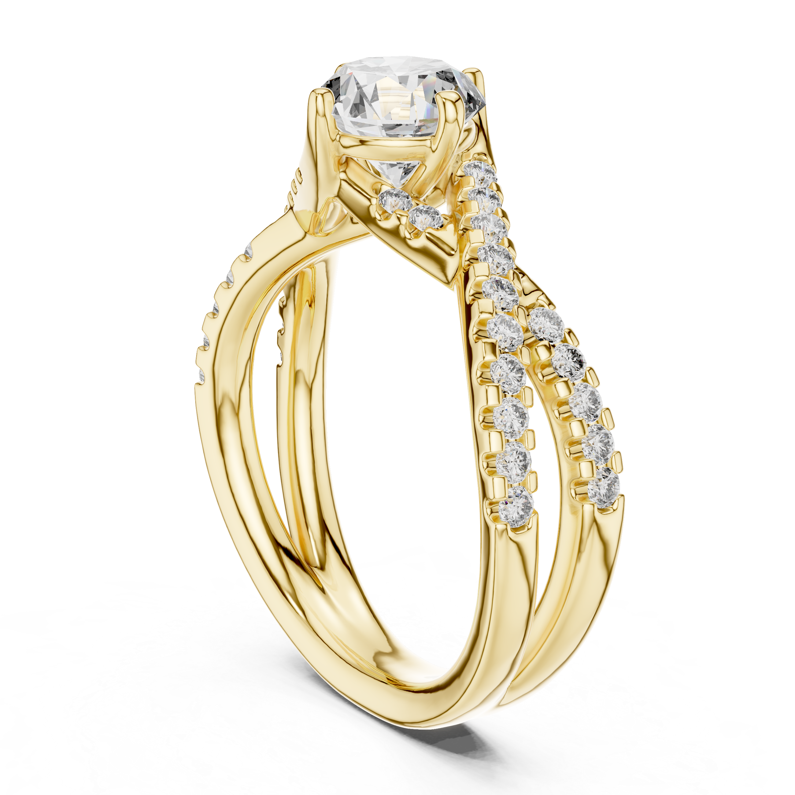 Round Solitaire Engagement Ring with Criss-Cross Pave Shank