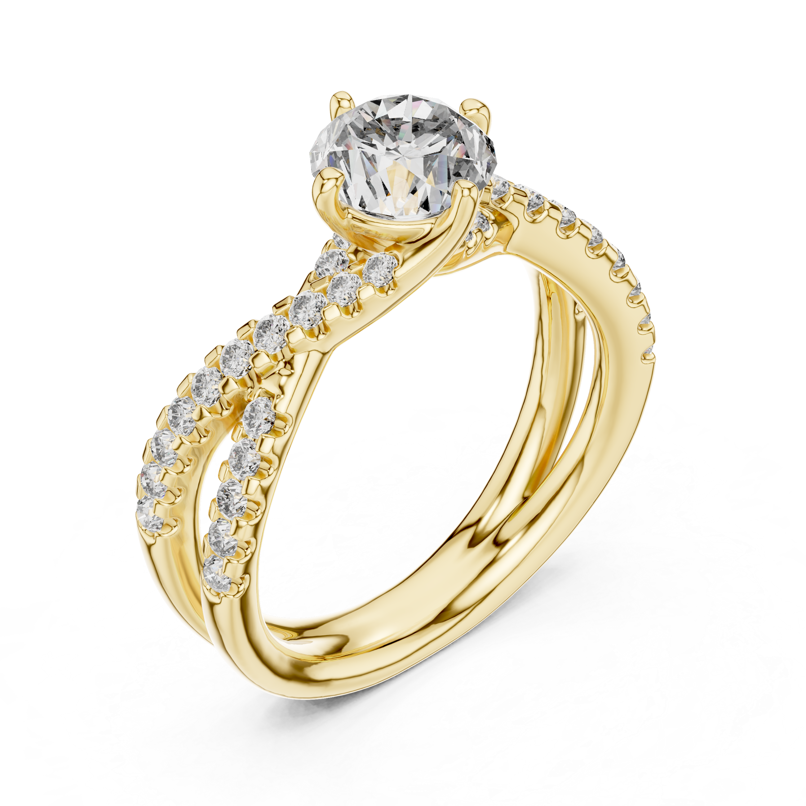 Round Solitaire Engagement Ring with Criss-Cross Pave Shank