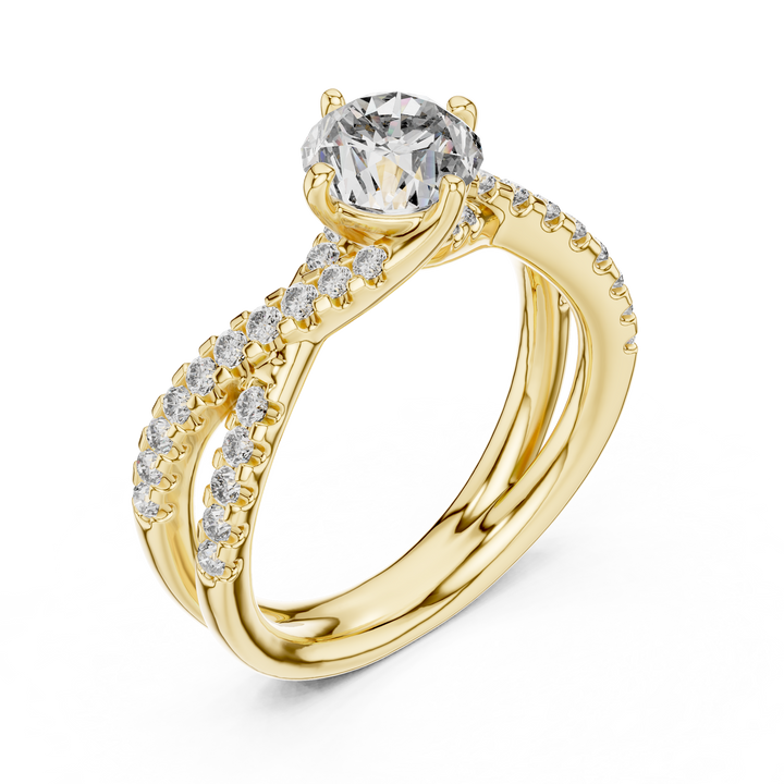 Round Solitaire Engagement Ring with Criss-Cross Pave Shank