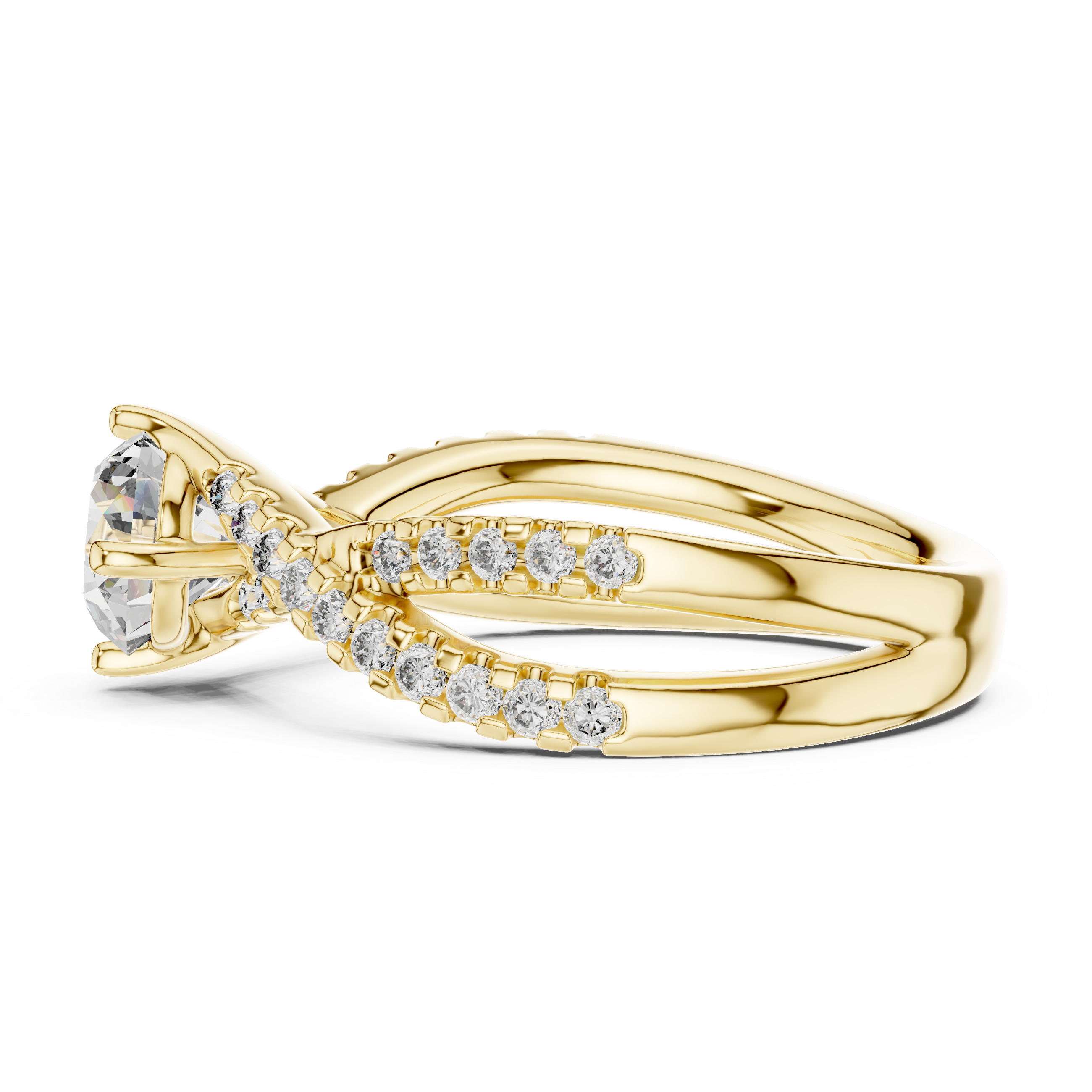 Round Solitaire Engagement Ring with Criss-Cross Pave Shank