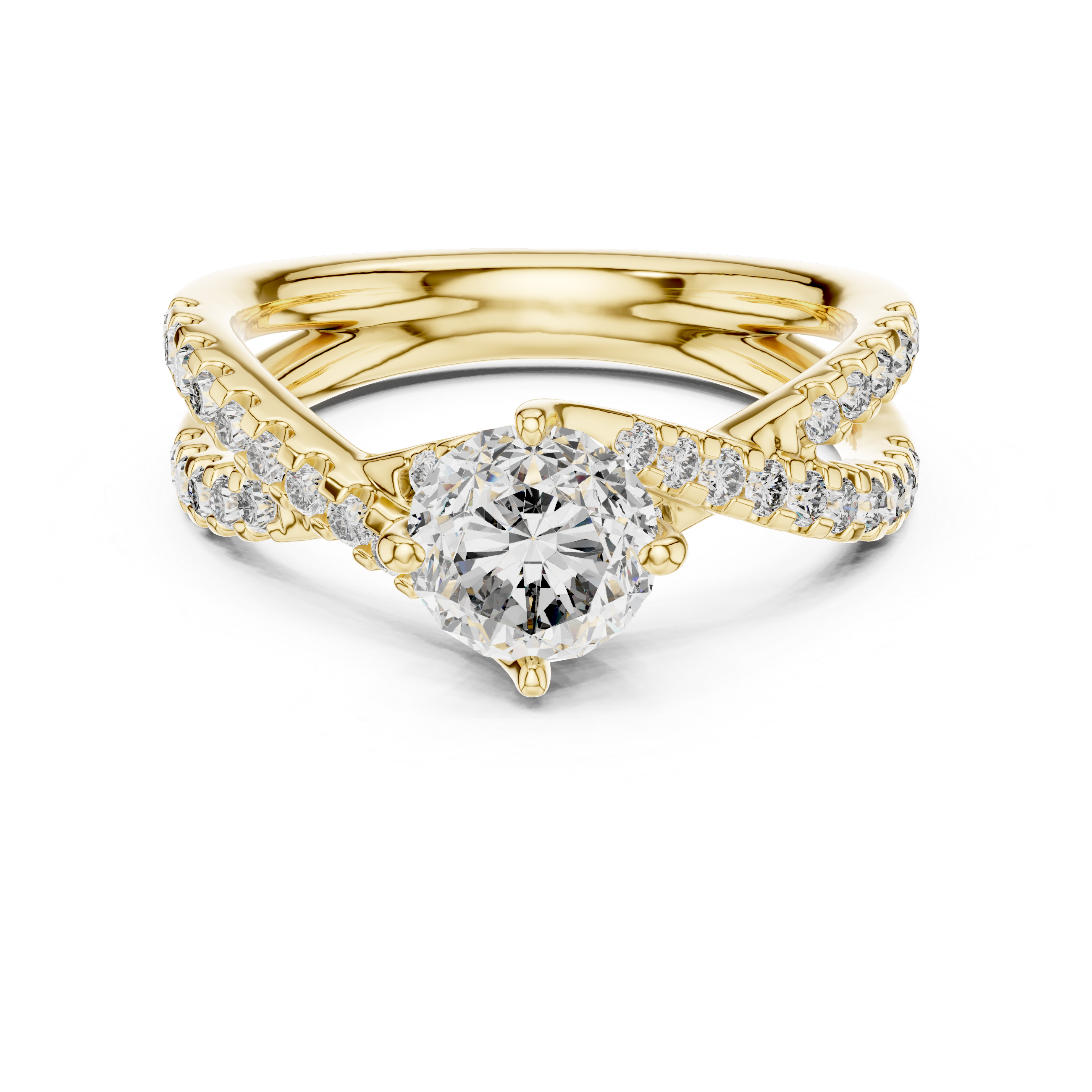 Round Solitaire Engagement Ring with Criss-Cross Pave Shank