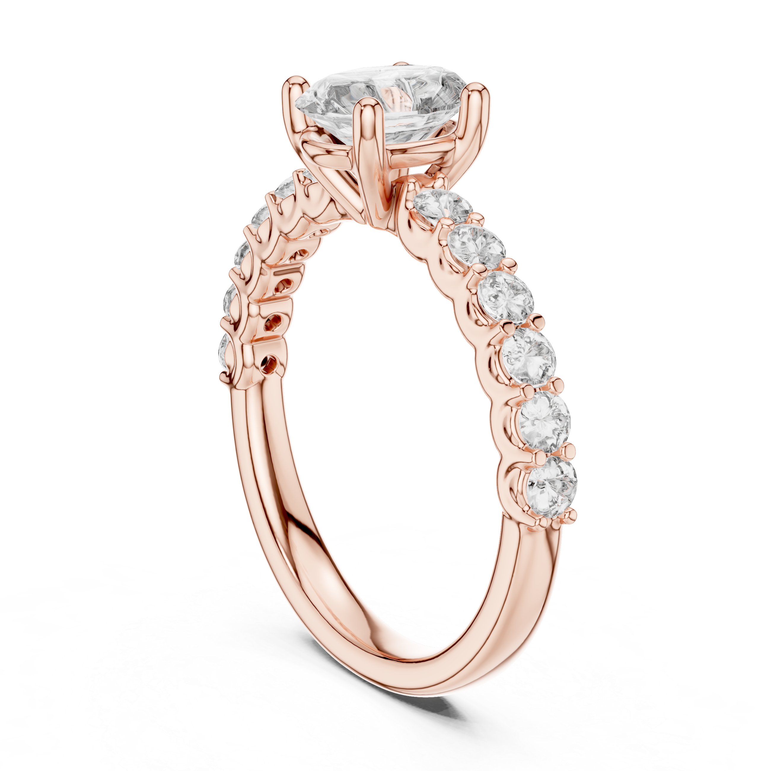 Oval Solitaire Engagement Ring with Shared-Prong Accent Shank