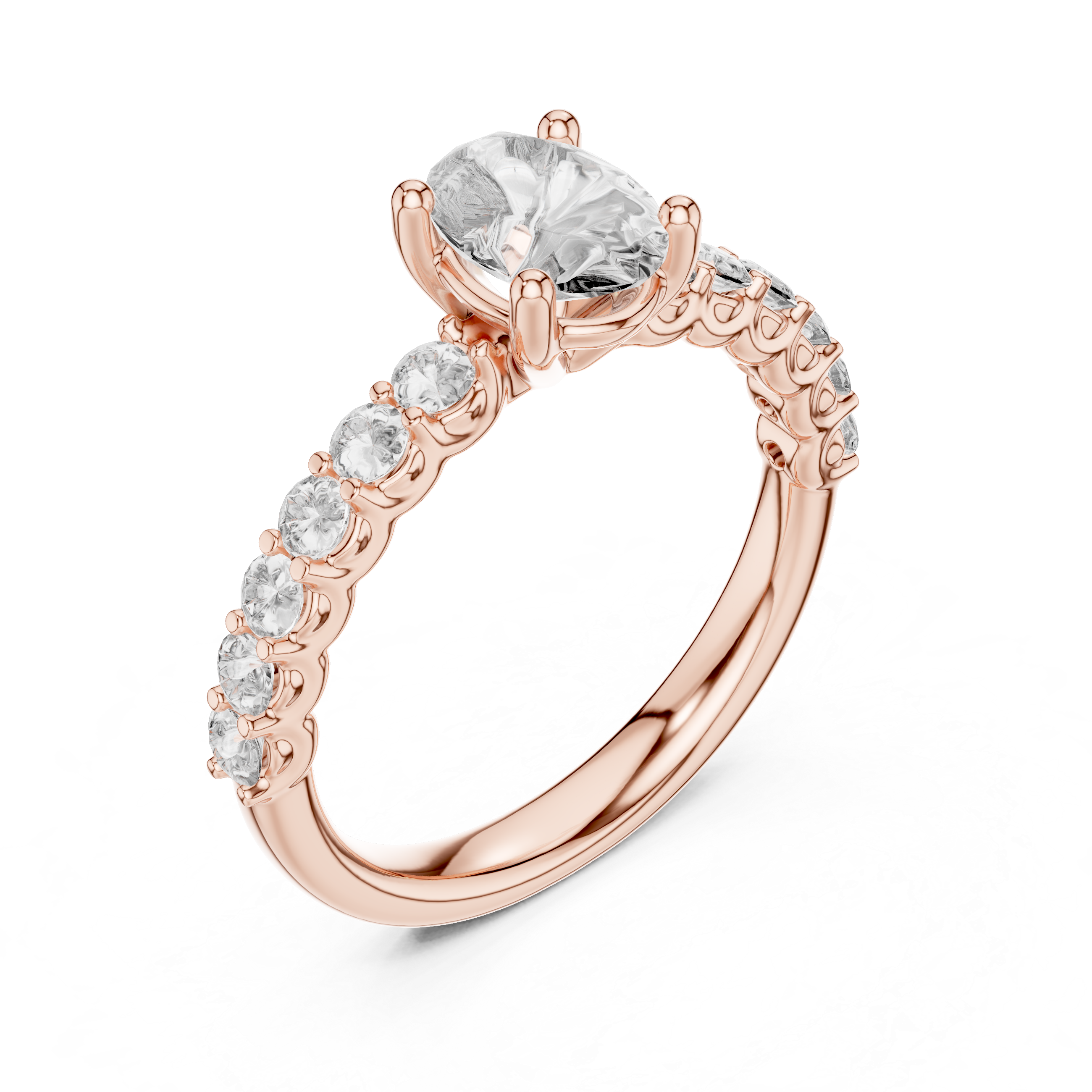 Oval Solitaire Engagement Ring with Shared-Prong Accent Shank