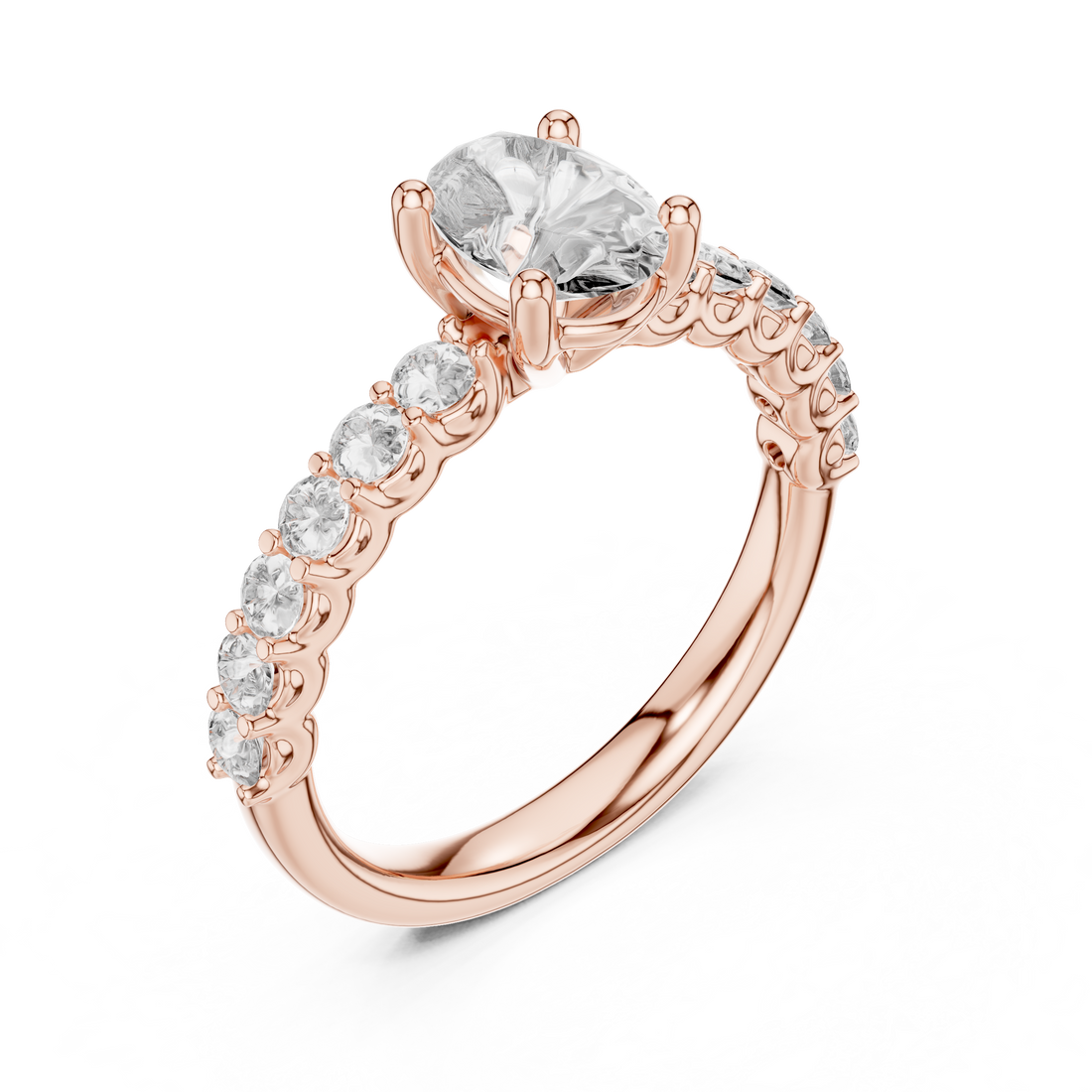 Oval Solitaire Engagement Ring with Shared-Prong Accent Shank