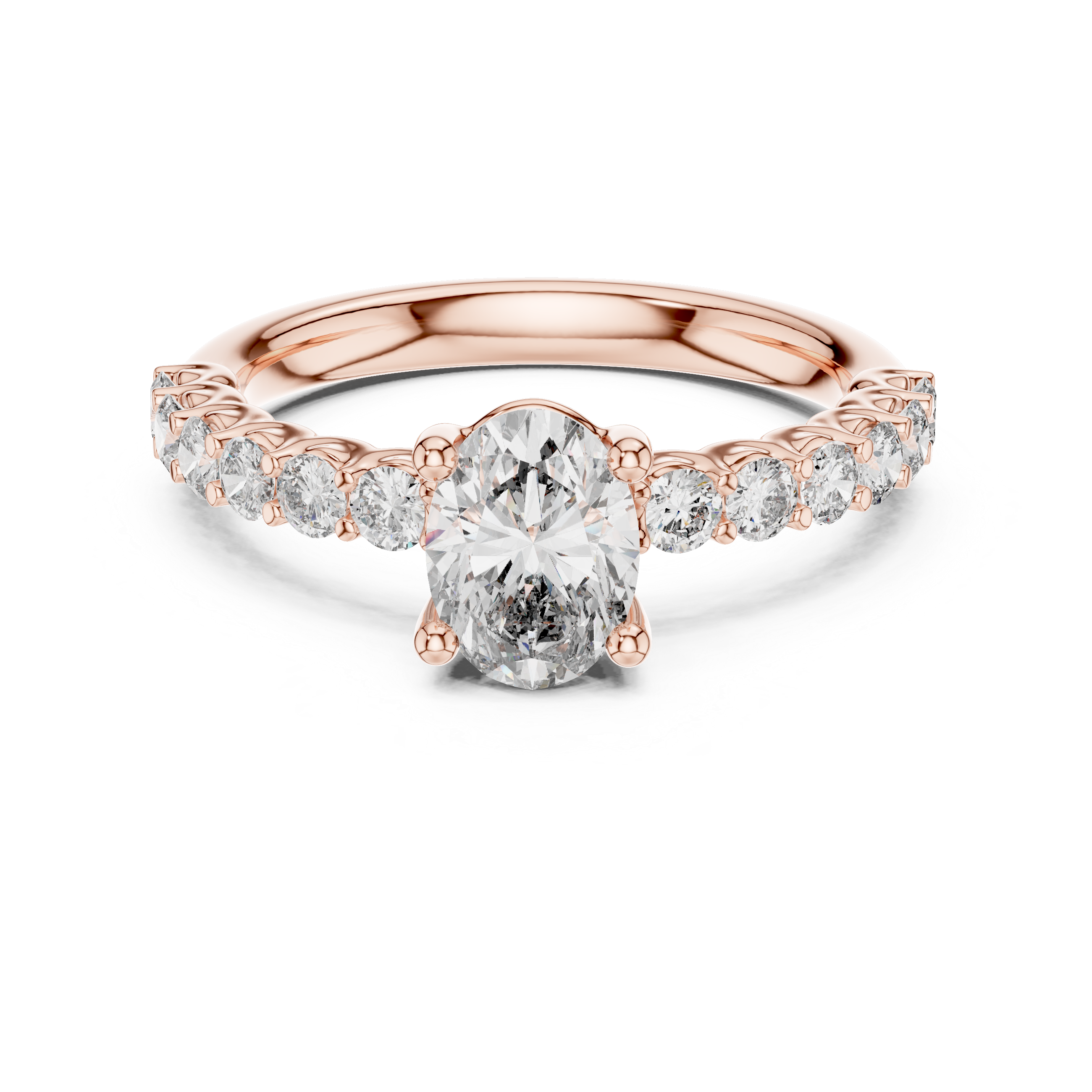 Oval Solitaire Engagement Ring with Shared-Prong Accent Shank