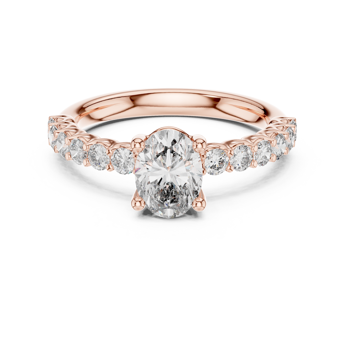 Oval Solitaire Engagement Ring with Shared-Prong Accent Shank