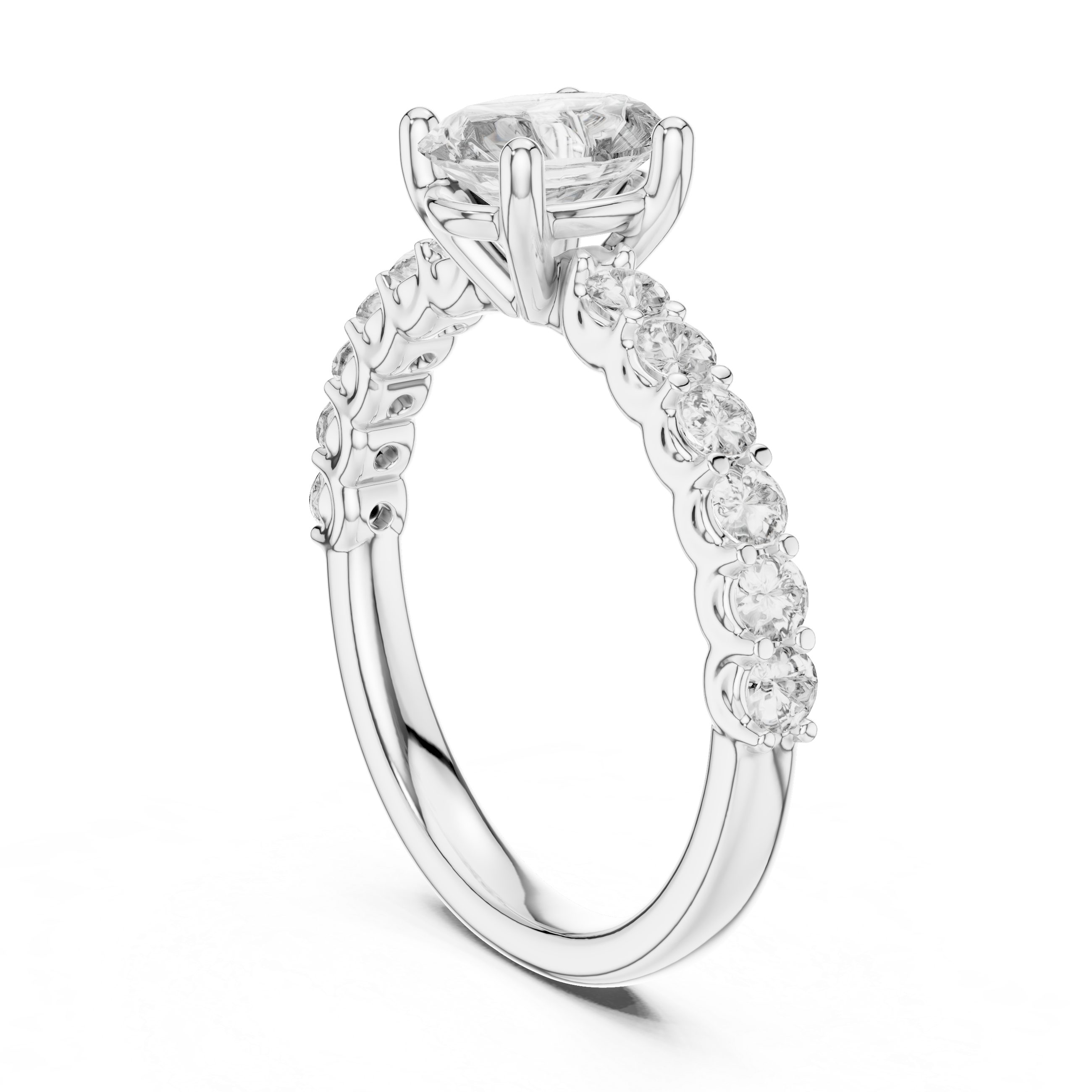 Oval Solitaire Engagement Ring with Shared-Prong Accent Shank