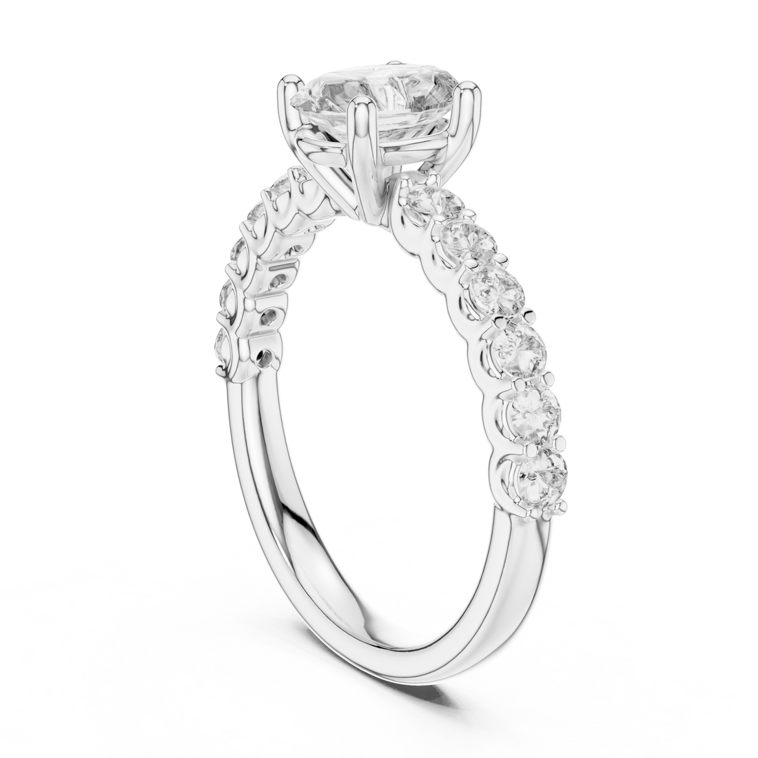 Oval Solitaire Engagement Ring with Shared-Prong Accent Shank