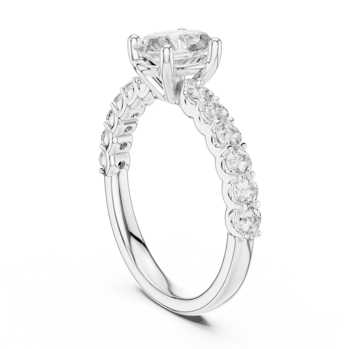 Oval Solitaire Engagement Ring with Shared-Prong Accent Shank