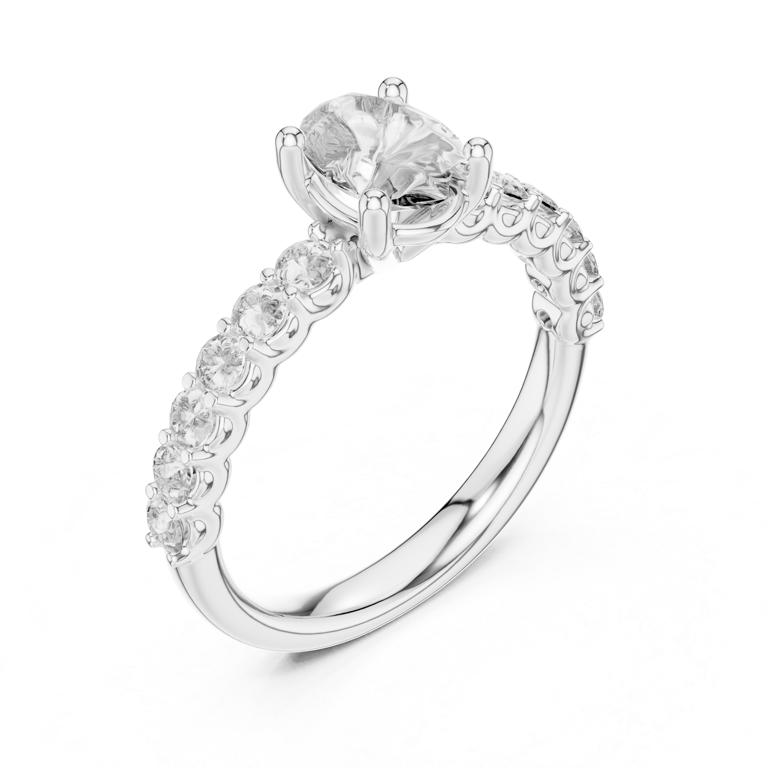 Oval Solitaire Engagement Ring with Shared-Prong Accent Shank