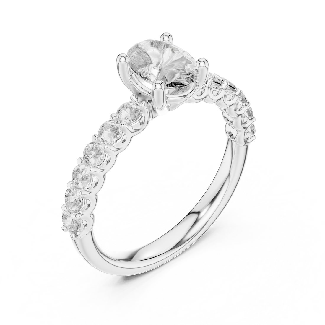 Oval Solitaire Engagement Ring with Shared-Prong Accent Shank